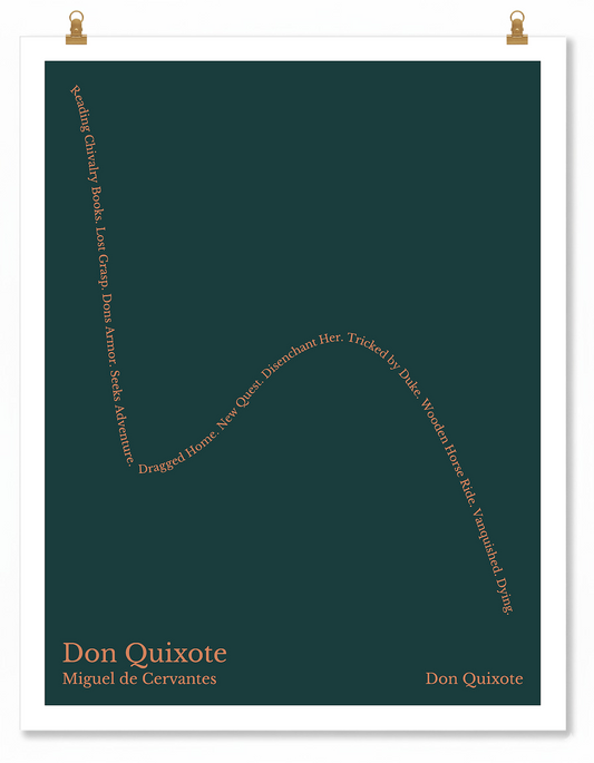 Don Quixote — Don Quixote — Miguel de Cervantes | ↓↓ ↑ ↓↓ — Oedipus | 11x14 — Storybeats — Charcoal/Orange | Poster | SKU: 16882405497471685204