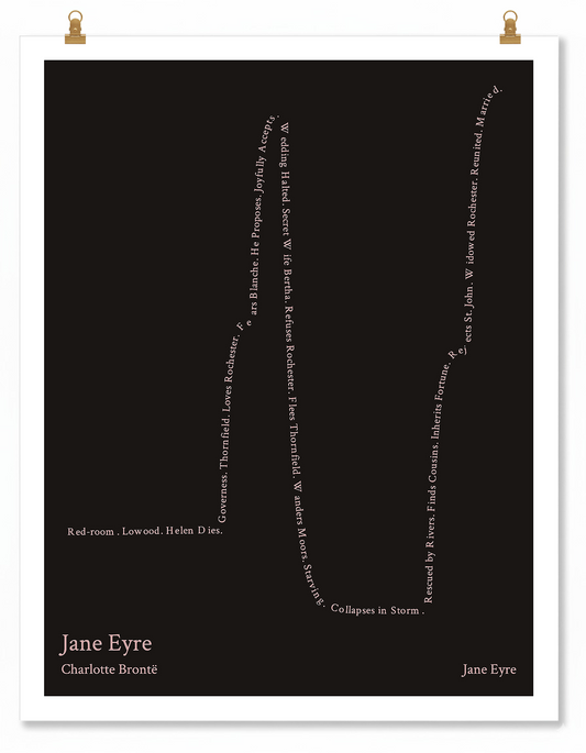 Jane Eyre — Jane Eyre — Charlotte Brontë | → ↑ ↓↓ ↑↑ — Boy Meets Girl | 11x14 — Storybeats — Black/Pink | Poster | SKU: 12132277122551250498