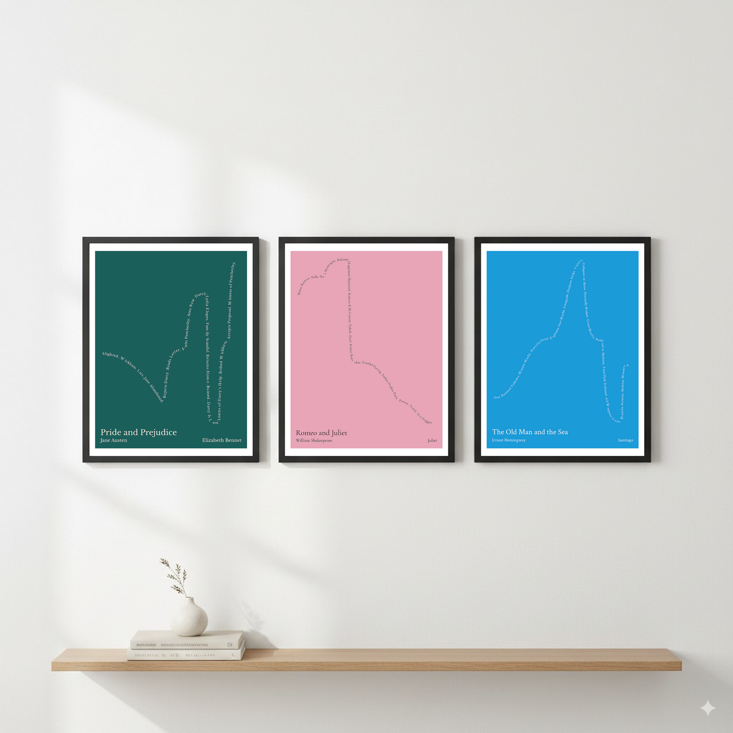 Romeo and Juliet — Juliet — William Shakespeare | ↑ ↓↓↓ — Icarus | 11x14 — Storybeats — Pink/Black | Gallery Wall — Frame | SKU: 21923608876238586022