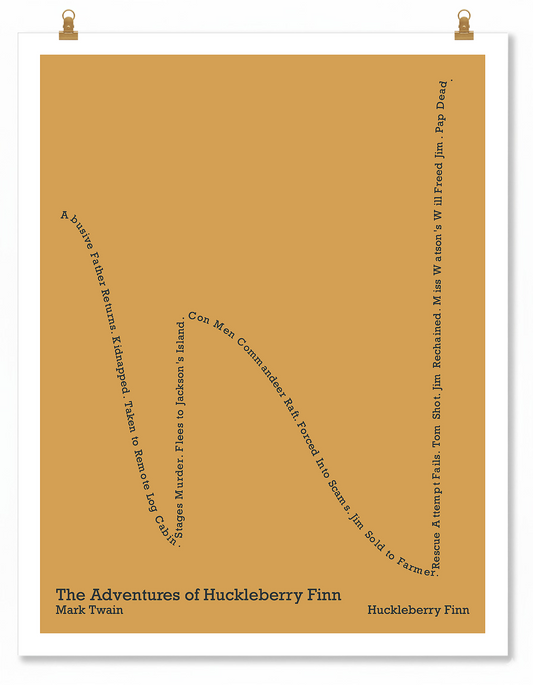 The Adventures of Huckleberry Finn — Huckleberry Finn — Mark Twain | ↓ ↑ ↓ ↑↑ — Complex | 11x14 — Storybeats — Tan/Charcoal | Poster | SKU: 31059697573392173889