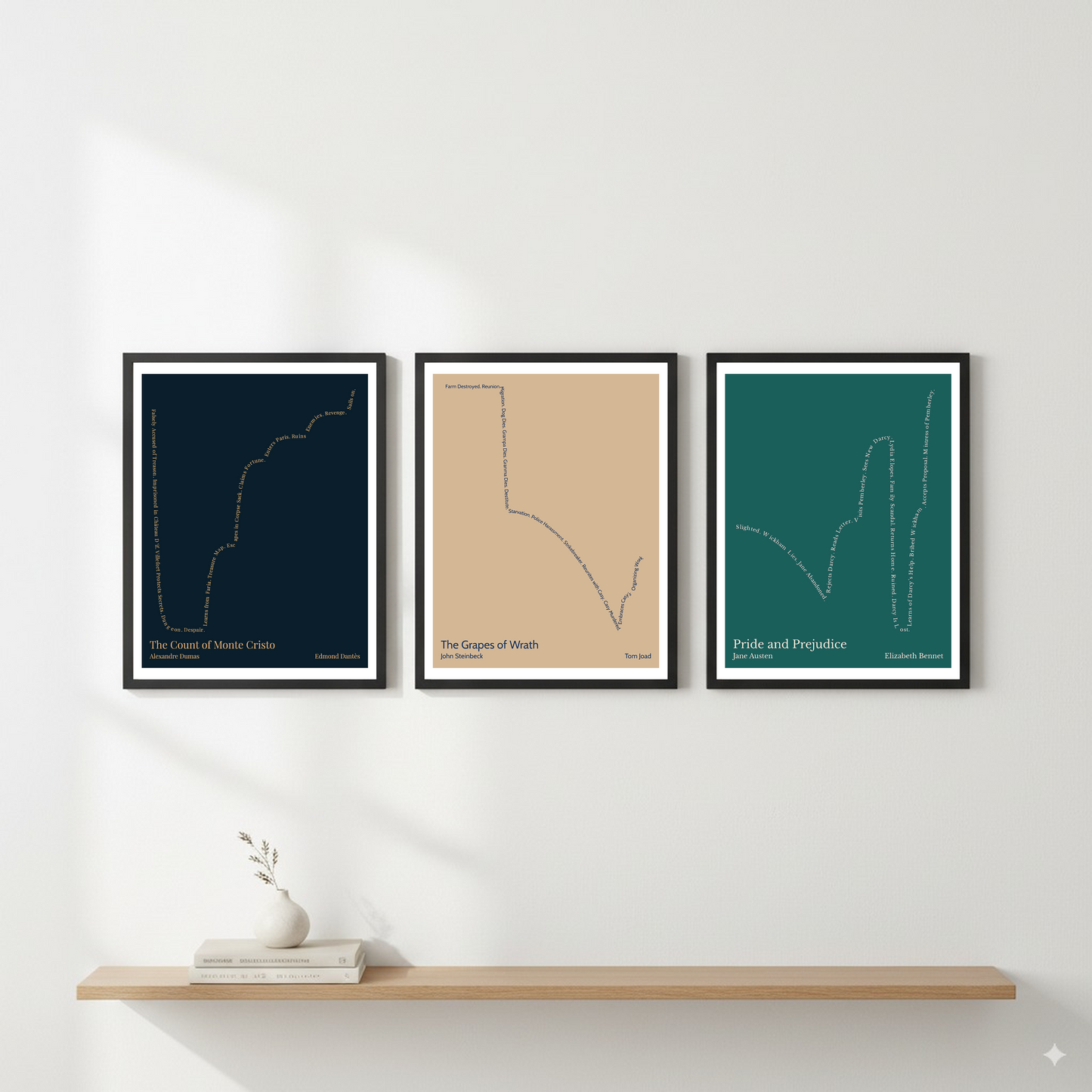 The Grapes of Wrath — Tom Joad — John Steinbeck | → ↓↓↓ ↑ — Man in Hole | 11x14 — Storybeats — Tan/Navy | Gallery Wall — Frame | SKU: 33082420473384272993