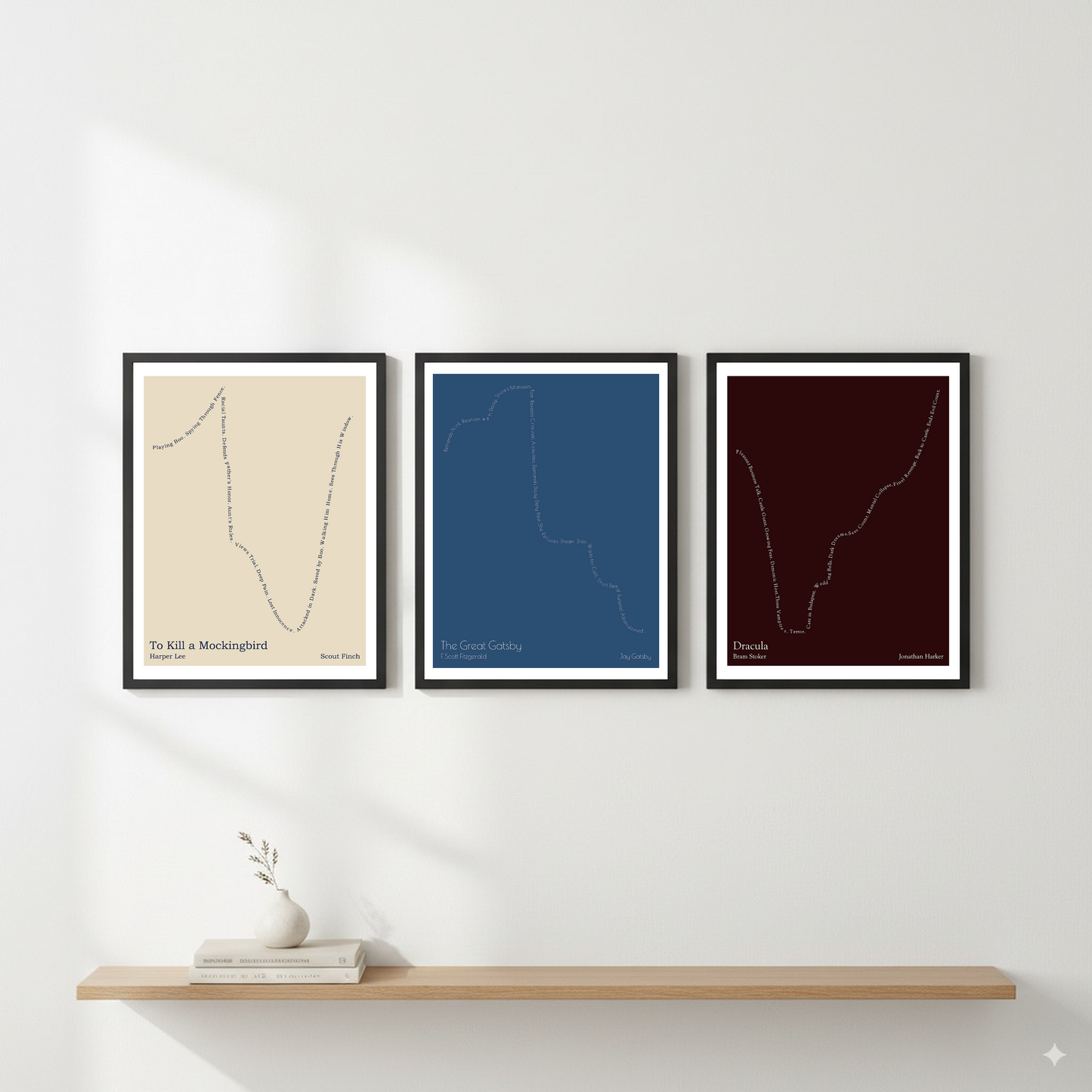 The Great Gatsby — Jay Gatsby — F. Scott Fitzgerald | ↑ ↓↓↓ — Icarus | 11x14 — Storybeats — Charcoal/Ivory | Gallery Wall — Frame | SKU: 32460443432191209223