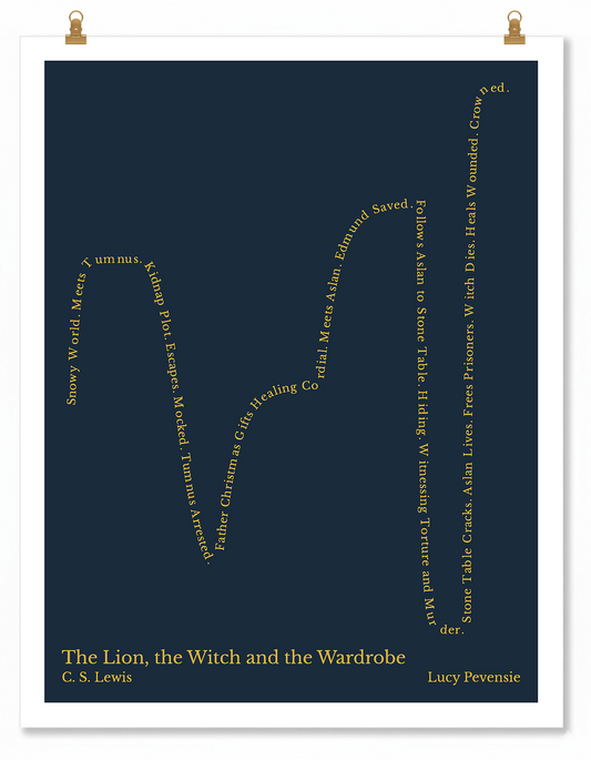 The Lion, the Witch and the Wardrobe — Lucy Pevensie — C. S. Lewis | ↑ ↓ ↑↑ ↓↓ ↑↑ — Complex | 11x14 — Storybeats — Navy/Gold | Poster | SKU: 11985634495202533404