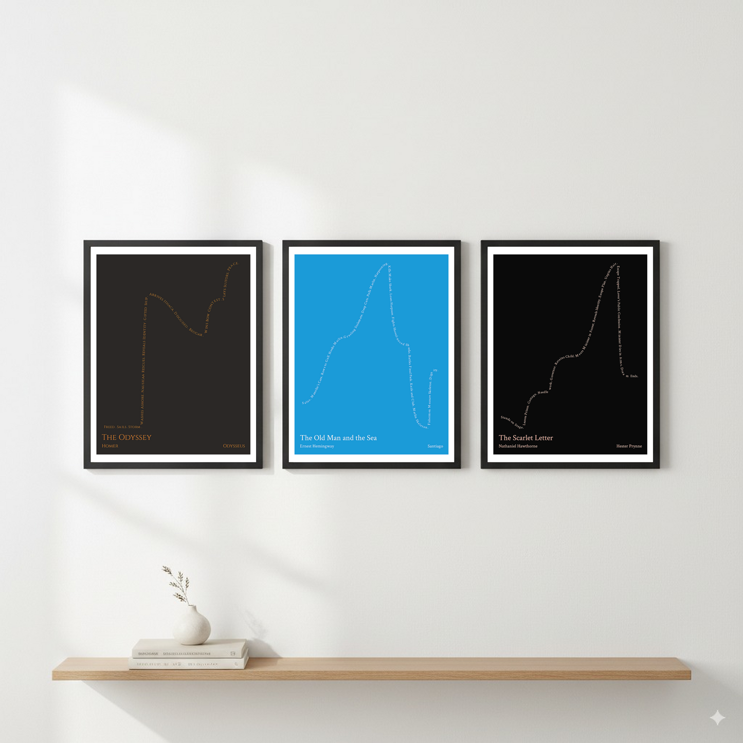 The Old Man and the Sea — Santiago — Ernest Hemingway | ↑↑ ↓↓ ↑ — Boy Meets Girl | 11x14 — Storybeats — Blue/White | Gallery Wall — Frame | SKU: 25974050207212615341