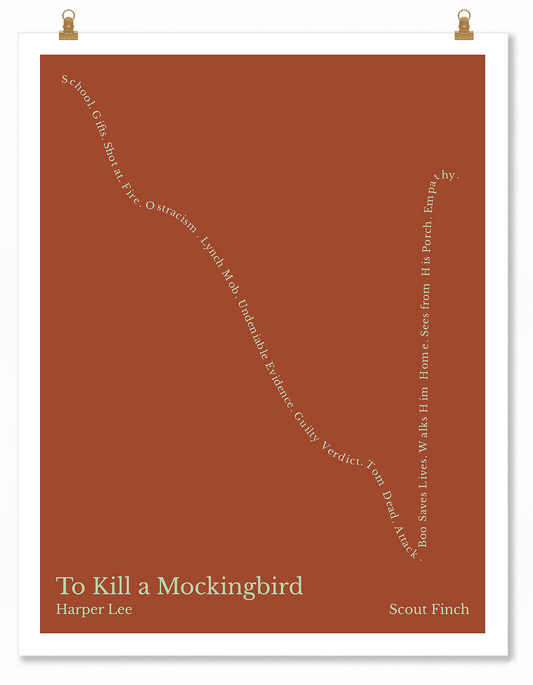 To Kill a Mockingbird — Scout Finch — Harper Lee | ↓↓ ↑ — Man in Hole | 11x14 — Storybeats — Brown/Beige | Poster | SKU: 21368628487122452562