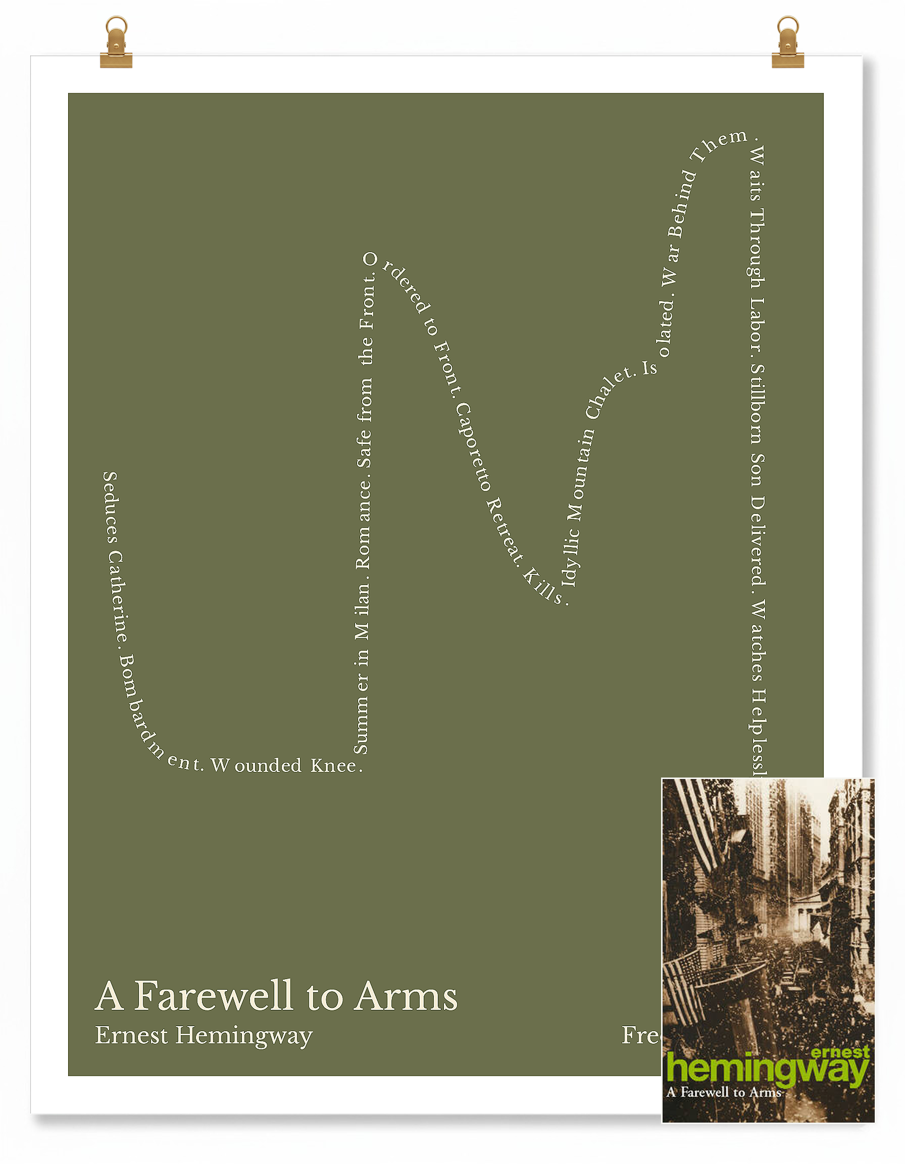A Farewell to Arms — Frederic Henry — Ernest Hemingway | ↓ ↑↑ ↓ ↑ ↓↓ — Complex | 11x14 — Storybeats — Olive/Beige | SKU: 14783616916873262311