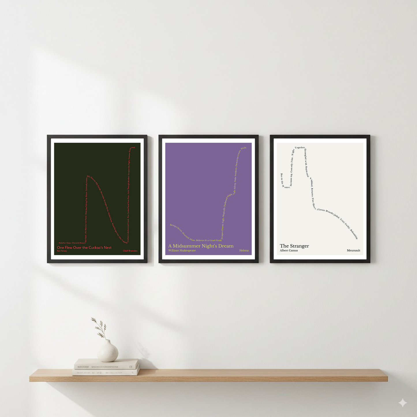 A Midsummer Night's Dream — Helena — William Shakespeare | ↓ → ↑↑↑ — Man in Hole | 11x14 — Storybeats — Purple/Yellow | Gallery Wall — Frame | SKU: 31164271087060155348