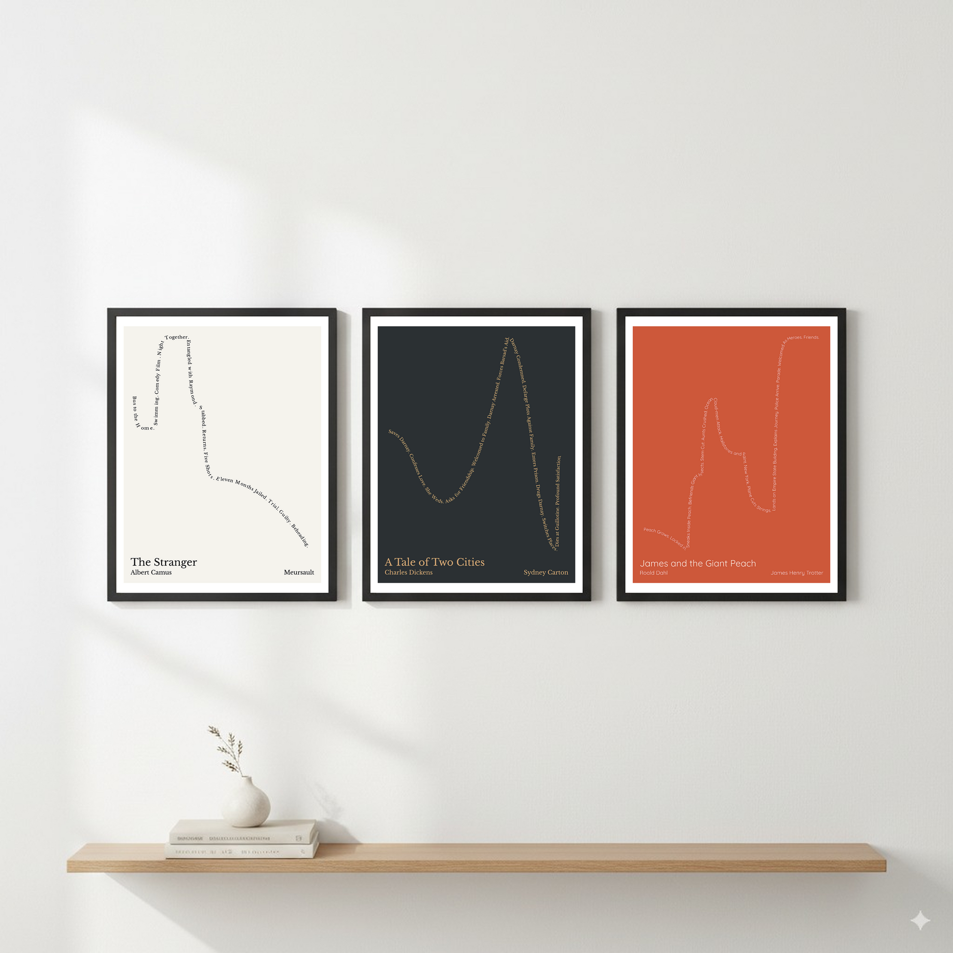 A Tale of Two Cities — Sydney Carton — Charles Dickens | ↓ ↑↑ ↓↓ ↑ — Complex | 11x14 — Storybeats — Charcoal/Tan | Gallery Wall — Frame | SKU: 55441461055390302002