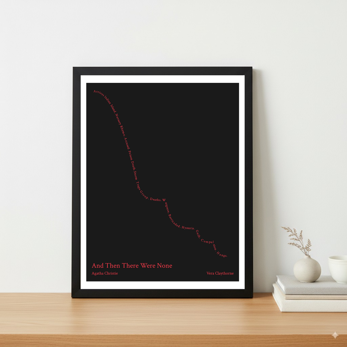 And Then There Were None — Vera Claythorne — Agatha Christie | ↓↓↓ — From Bad to Worse | 11x14 — Storybeats — Black/Red | Table — Frame | SKU: 26927642834304118951