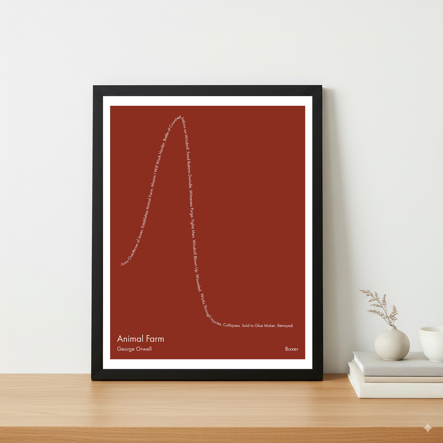 Animal Farm — Boxer — George Orwell | ↑ ↓↓ — Icarus | 11x14 — Storybeats — Brown/Ivory | Table — Frame | SKU: 58908564914188565255