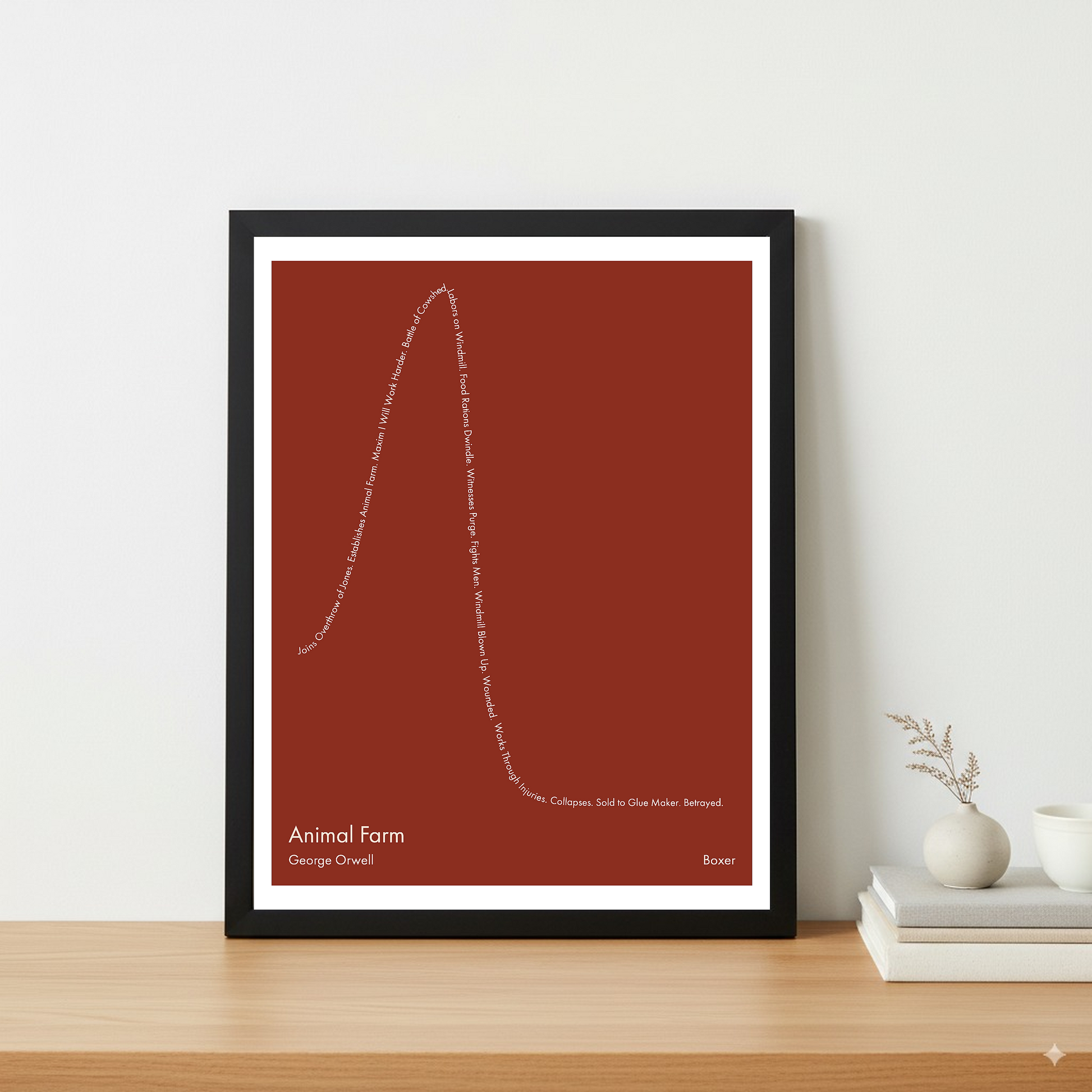Animal Farm — Boxer — George Orwell | ↑ ↓↓ — Icarus | 11x14 — Storybeats — Brown/Ivory | Table — Frame | SKU: 58908564914188565255