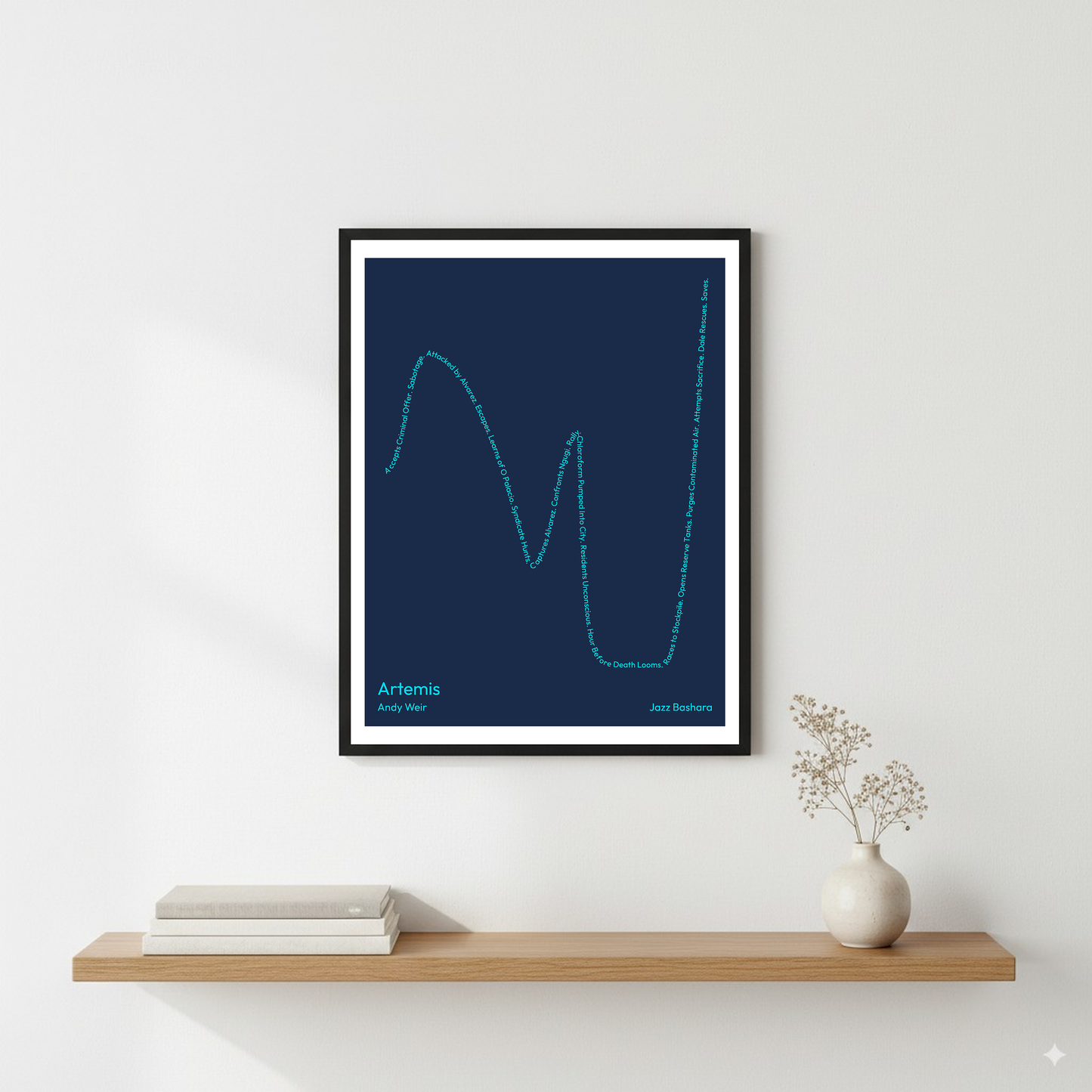 Artemis — Jazz Bashara — Andy Weir | ↑ ↓↓ ↑ ↓ ↑↑ — Complex | 11x14 — Storybeats — Navy/Sky Blue | Wall — Frame | SKU: 31234000262836869162
