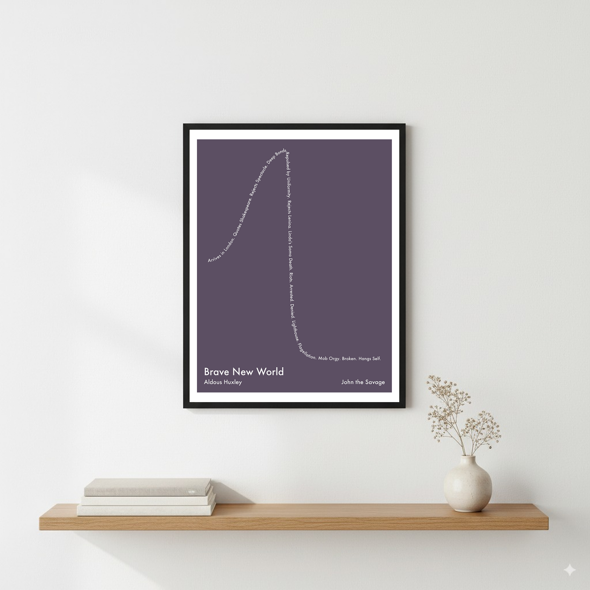 Brave New World — John the Savage — Aldous Huxley | ↑ ↓↓ — Icarus | 11x14 — Storybeats — Charcoal/White | Wall — Frame | SKU: 78539631128679890354