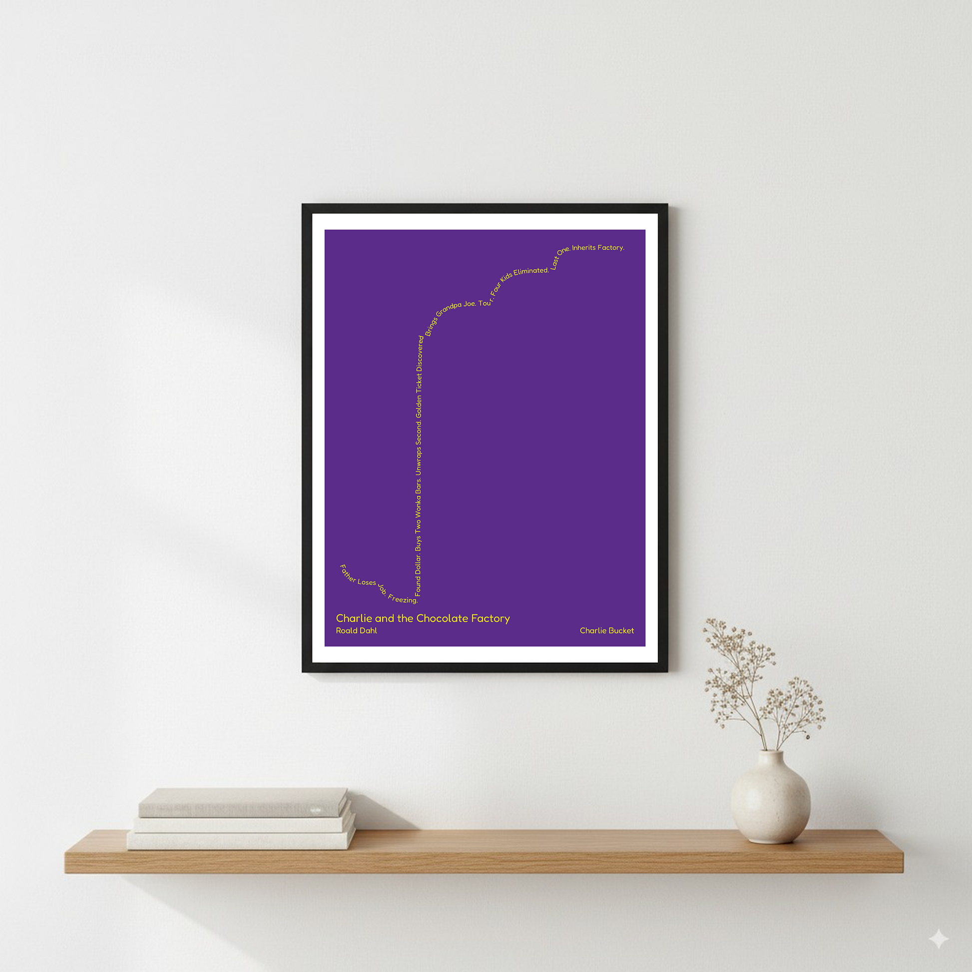 Charlie and the Chocolate Factory — Charlie Bucket — Roald Dahl | → ↑↑↑ — Rags to Riches | 11x14 — Storybeats — Purple/Gold | Wall — Frame | SKU: 20938297408113537657