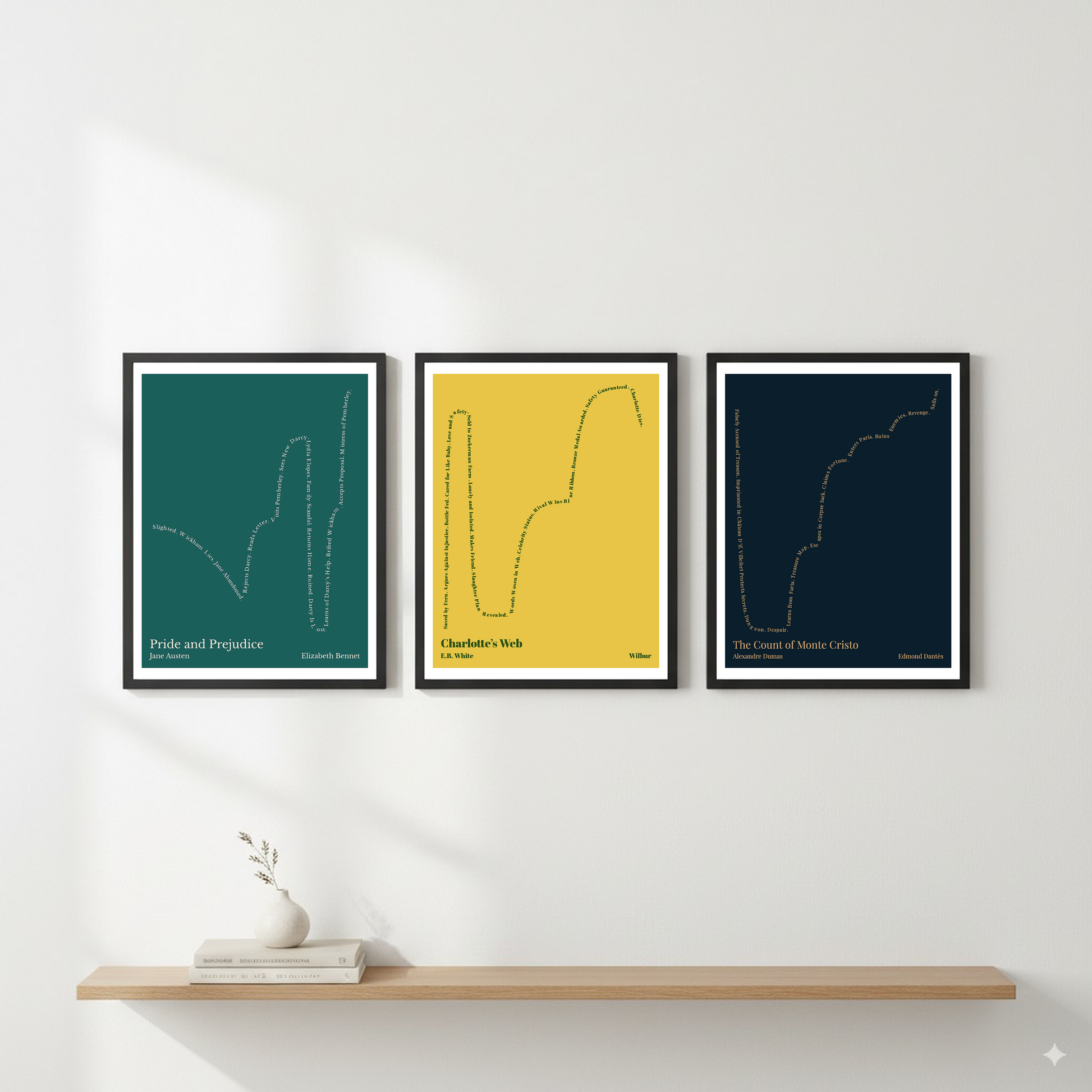 Charlotte’s Web — Wilbur — E.B. White | ↑↑ ↓↓ ↑↑ ↓ — Complex | 11x14 — Storybeats — Gold/Forest | Gallery Wall — Frame | SKU: 20895727960327258053