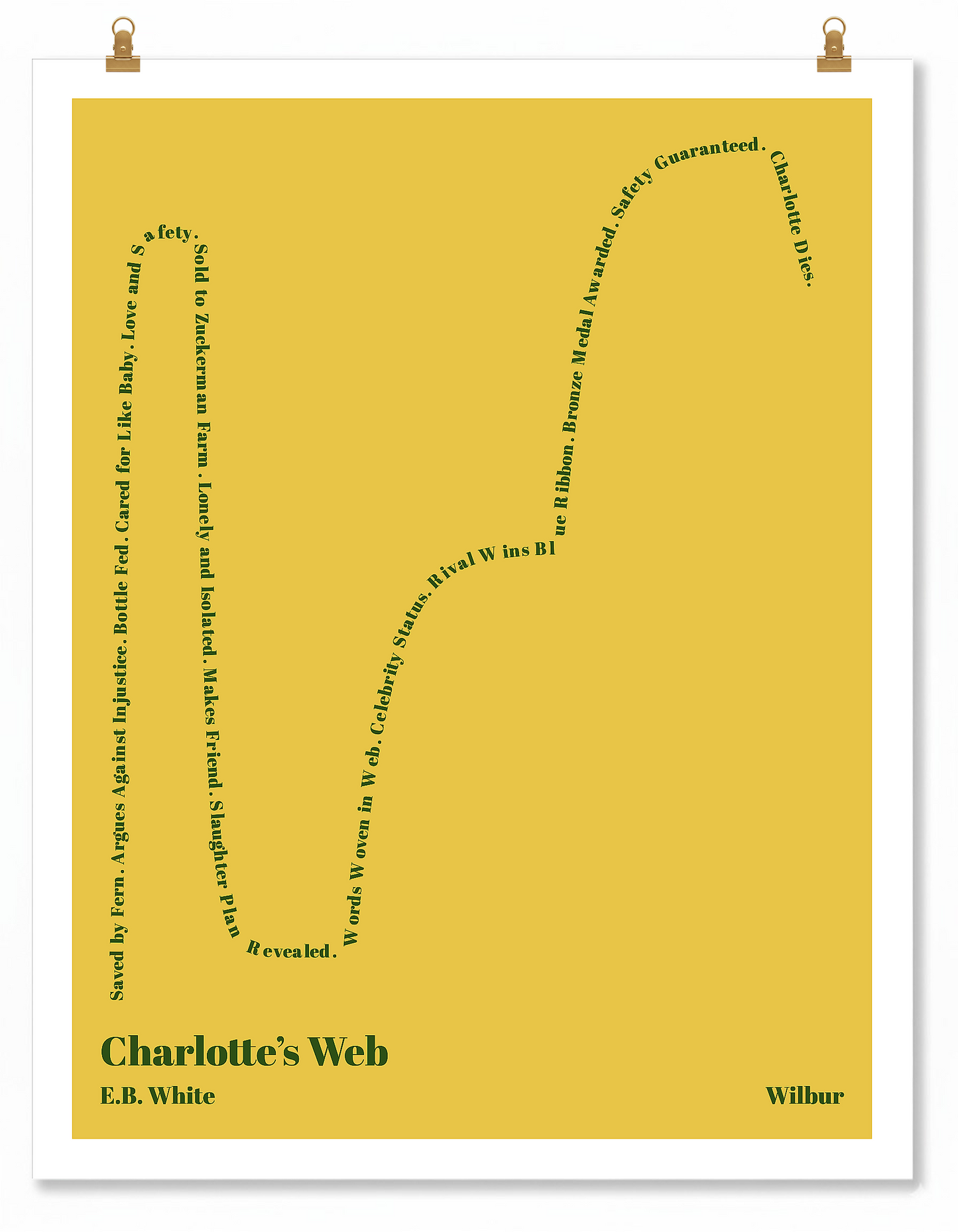 Charlotte’s Web — Wilbur — E.B. White | ↑↑ ↓↓ ↑↑ ↓ — Complex | 11x14 — Storybeats — Gold/Forest | Poster | SKU: 20895727960327258053