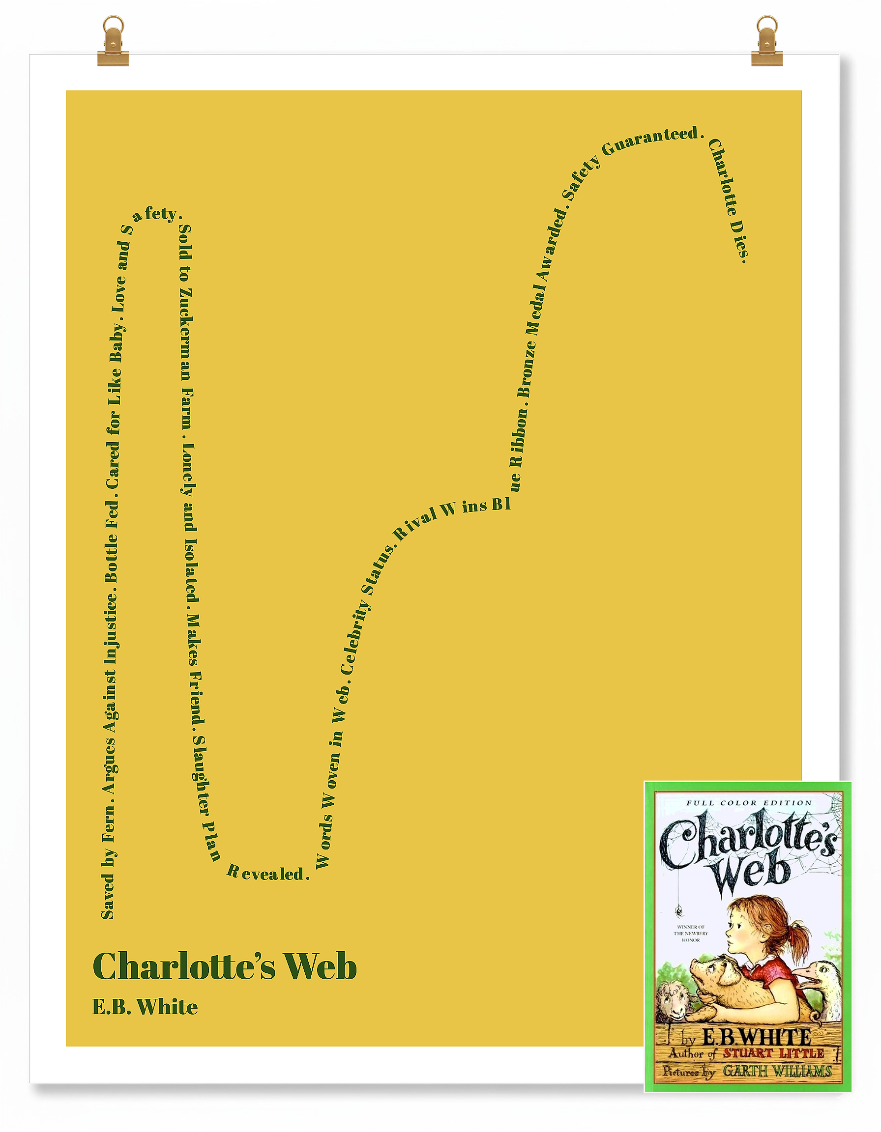 Charlotte’s Web — Wilbur — E.B. White | ↑↑ ↓↓ ↑↑ ↓ — Complex | 11x14 — Storybeats — Gold/Forest | SKU: 20895727960327258053