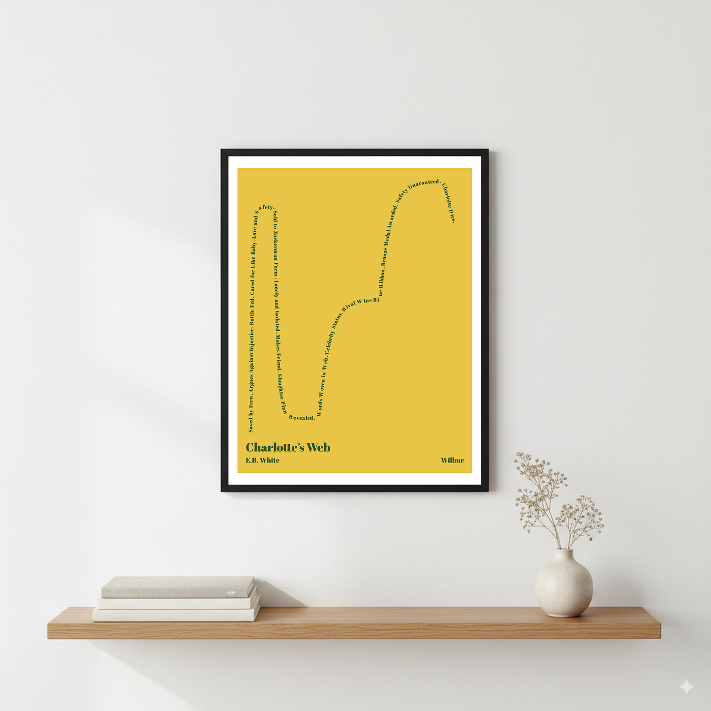 Charlotte’s Web — Wilbur — E.B. White | ↑↑ ↓↓ ↑↑ ↓ — Complex | 11x14 — Storybeats — Gold/Forest | Wall — Frame | SKU: 20895727960327258053