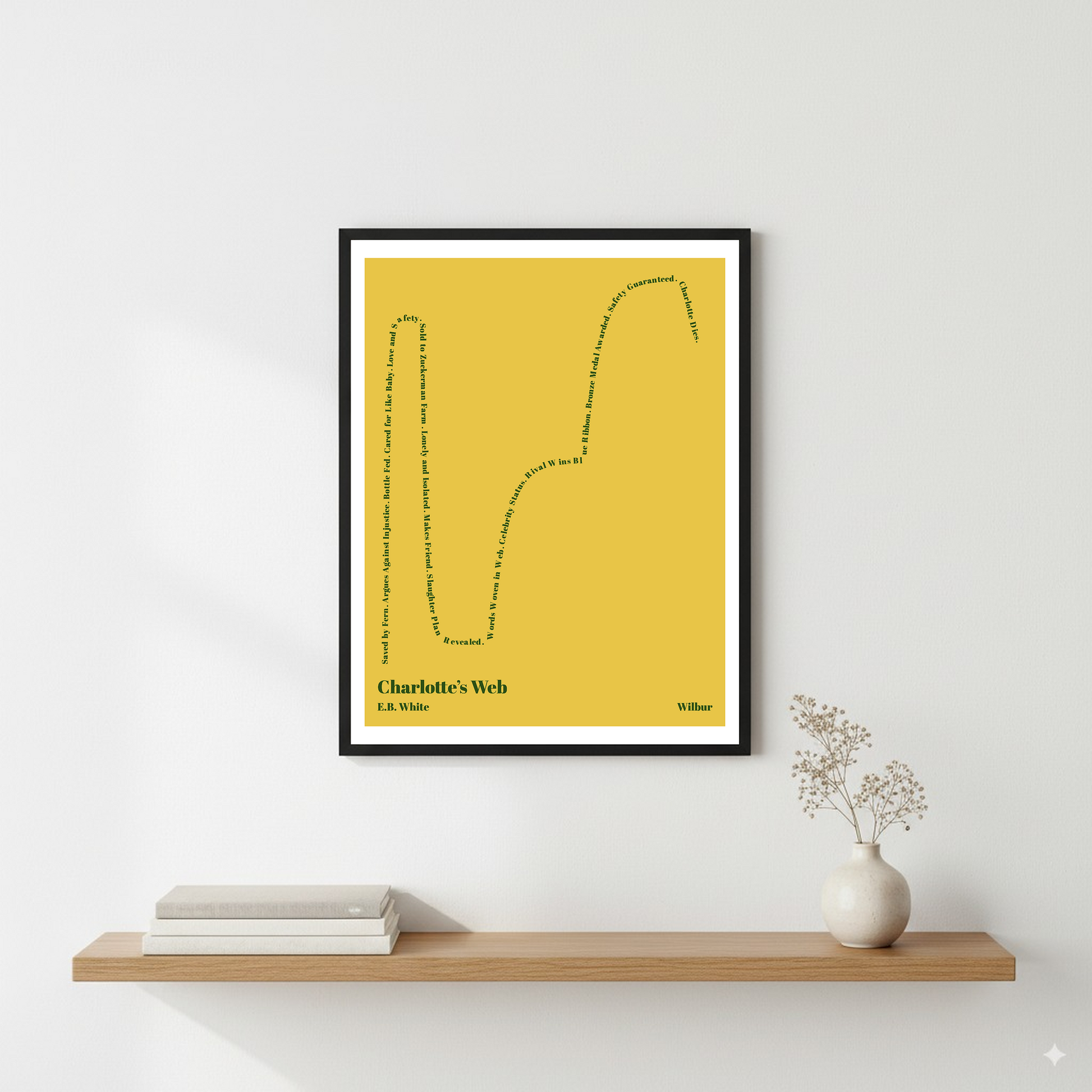 Charlotte’s Web — Wilbur — E.B. White | ↑↑ ↓↓ ↑↑ ↓ — Complex | 11x14 — Storybeats — Gold/Forest | Wall — Frame | SKU: 20895727960327258053