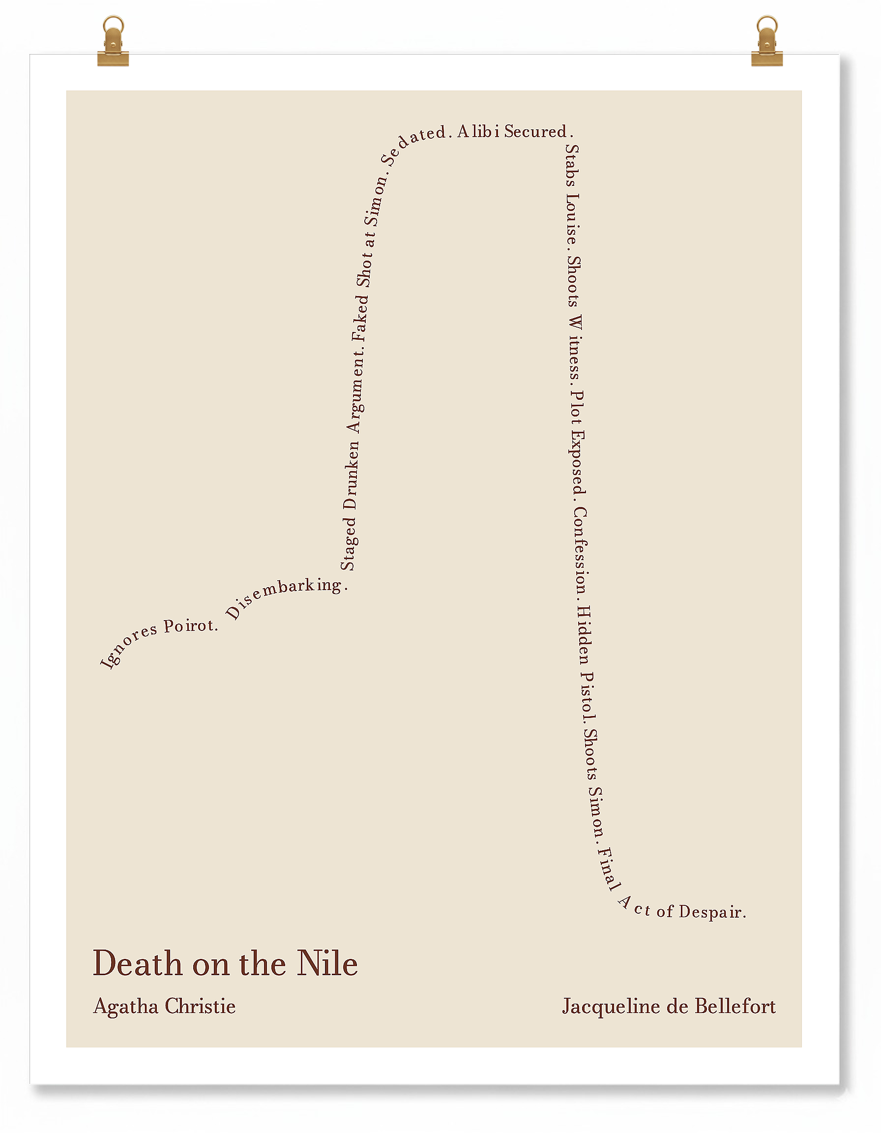 Death on the Nile — Jacqueline de Bellefort — Agatha Christie | ↑ ↓↓ — Icarus | 11x14 — Storybeats — Beige/Brown | Poster | SKU: 32507406305482691200