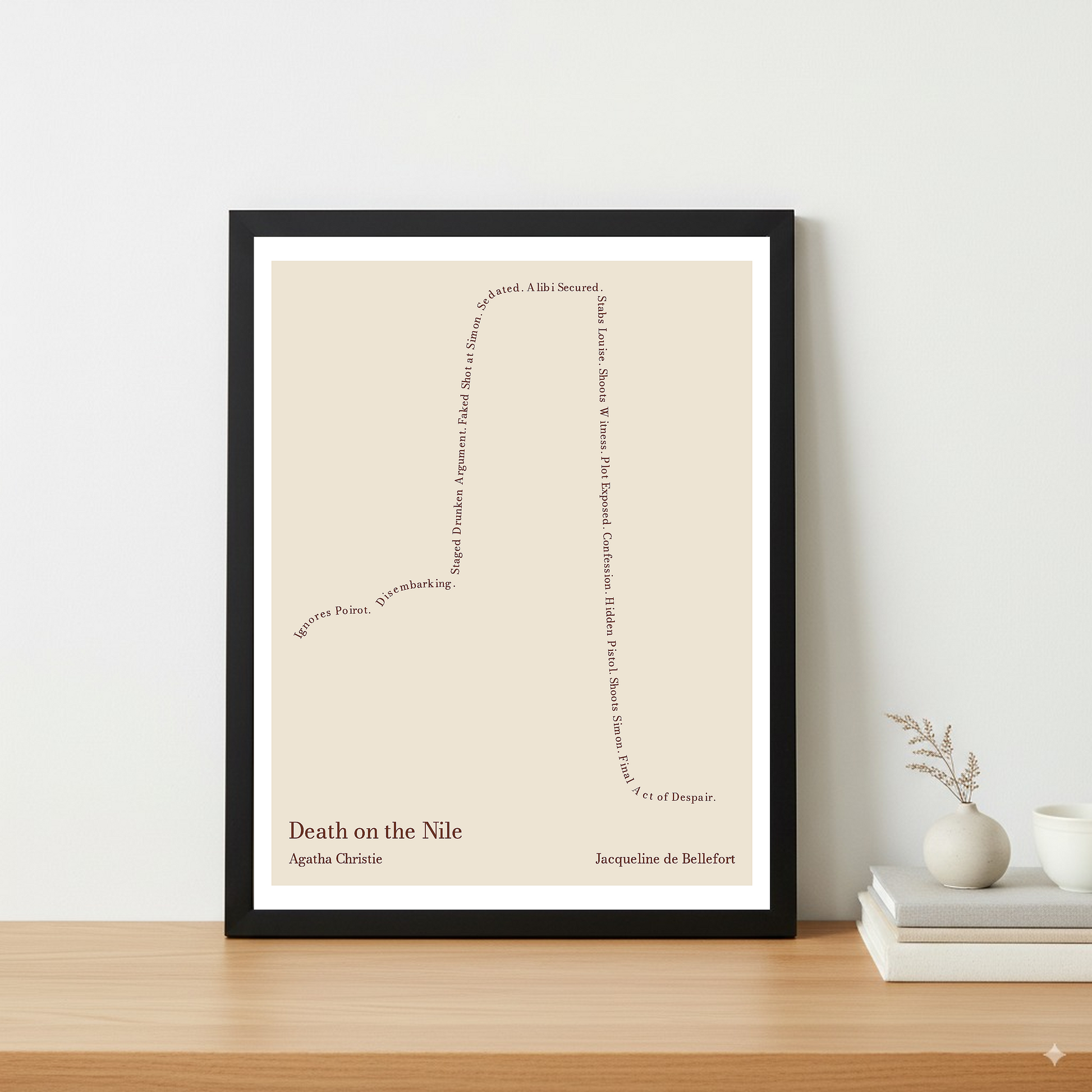 Death on the Nile — Jacqueline de Bellefort — Agatha Christie | ↑ ↓↓ — Icarus | 11x14 — Storybeats — Beige/Brown | Table — Frame | SKU: 32507406305482691200