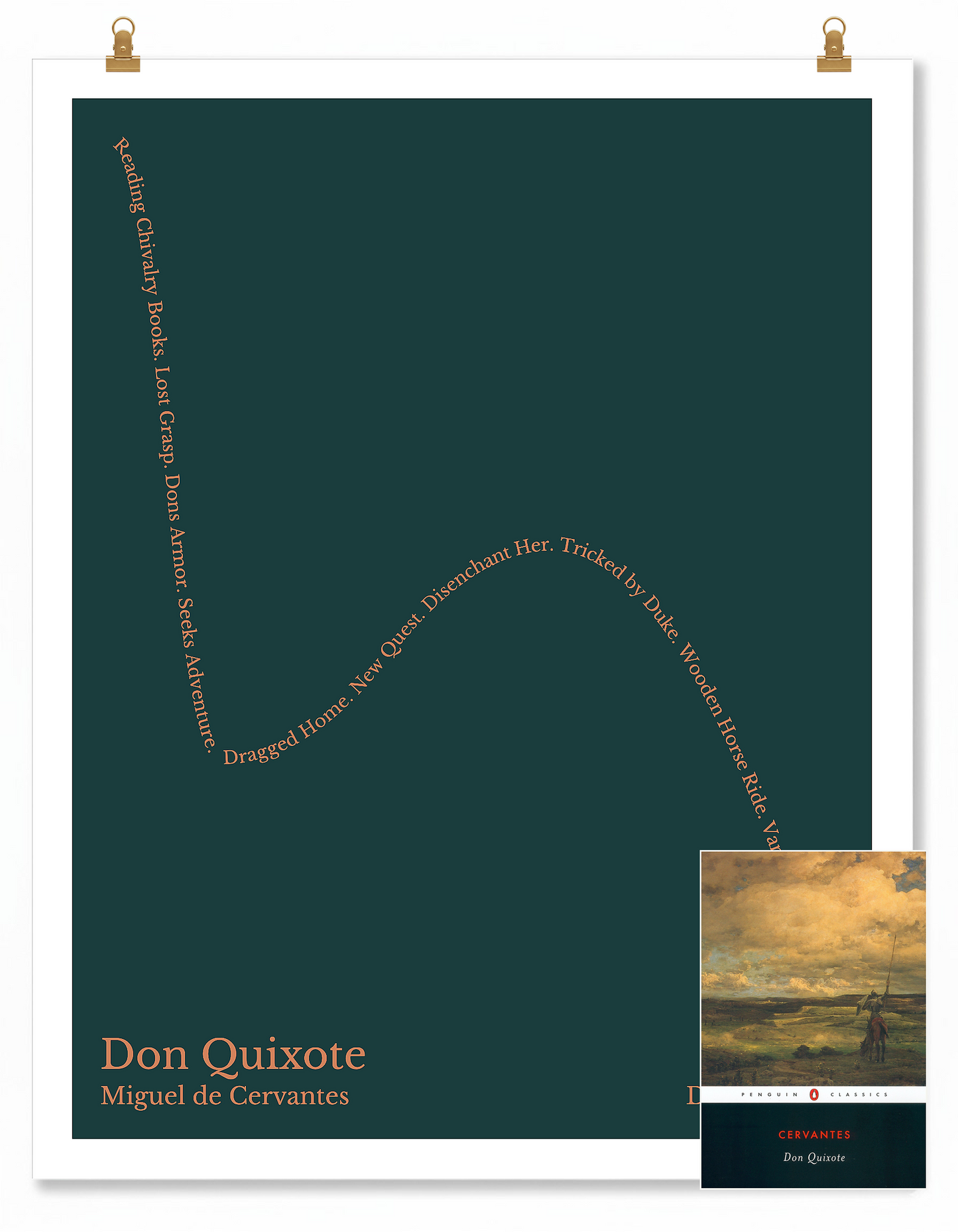 Don Quixote — Don Quixote — Miguel de Cervantes | ↓↓ ↑ ↓↓ — Oedipus | 11x14 — Storybeats — Charcoal/Orange | SKU: 16882405497471685204