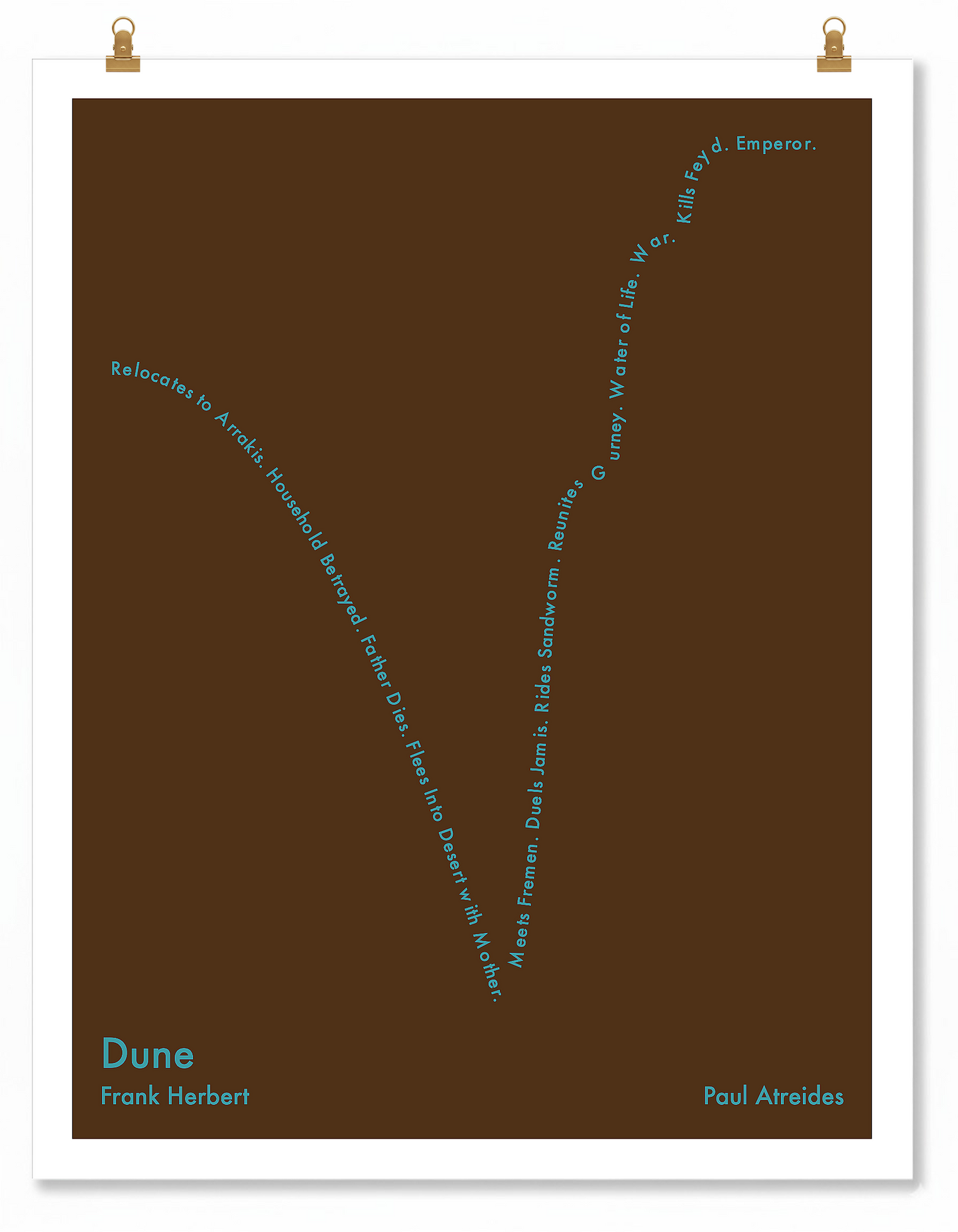 Dune — Paul Atreides — Frank Herbert | ↓ ↑↑ — Man in Hole | 11x14 — Storybeats — Brown/Teal | Poster | SKU: 33849459324399324374