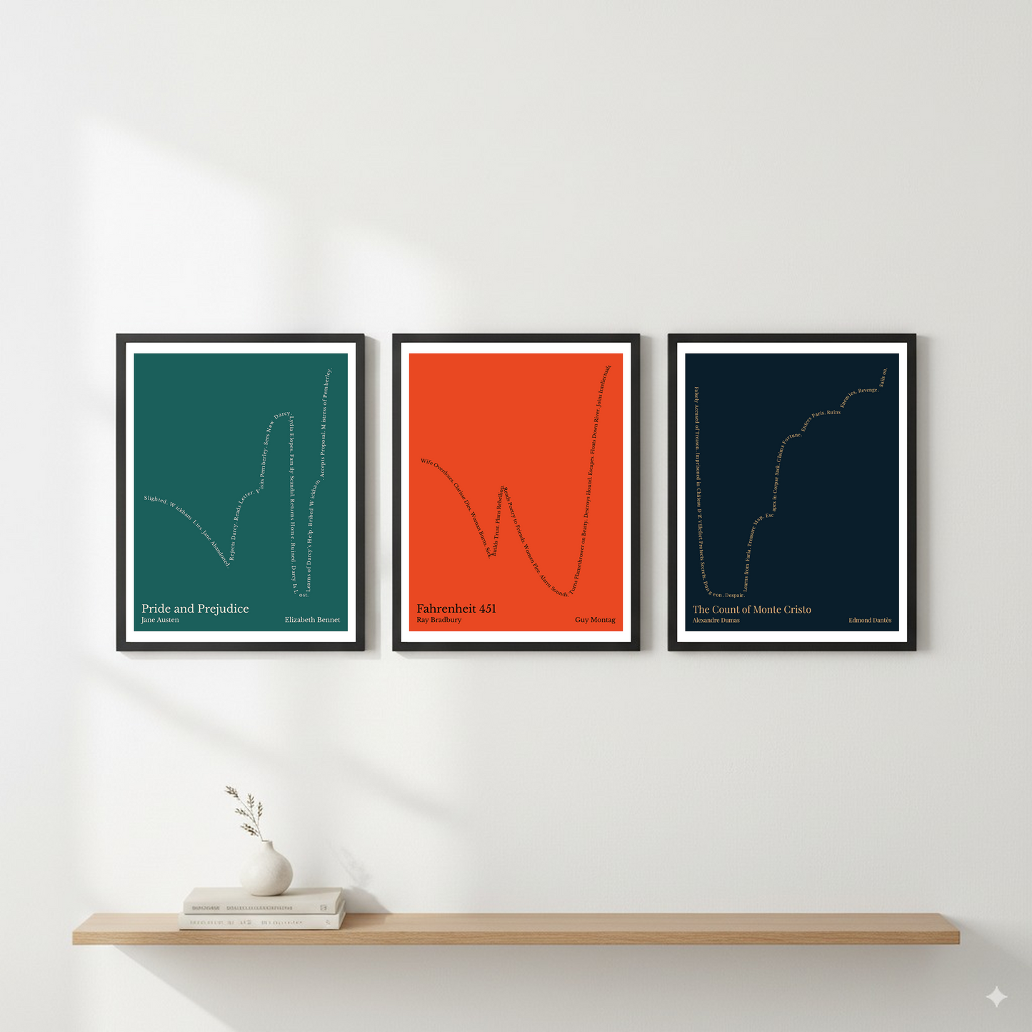Fahrenheit 451 — Guy Montag — Ray Bradbury | ↓ ↑ ↓ ↑↑ — Complex | 11x14 — Storybeats — Red/Black | Gallery Wall — Frame | SKU: 58799367708679571188