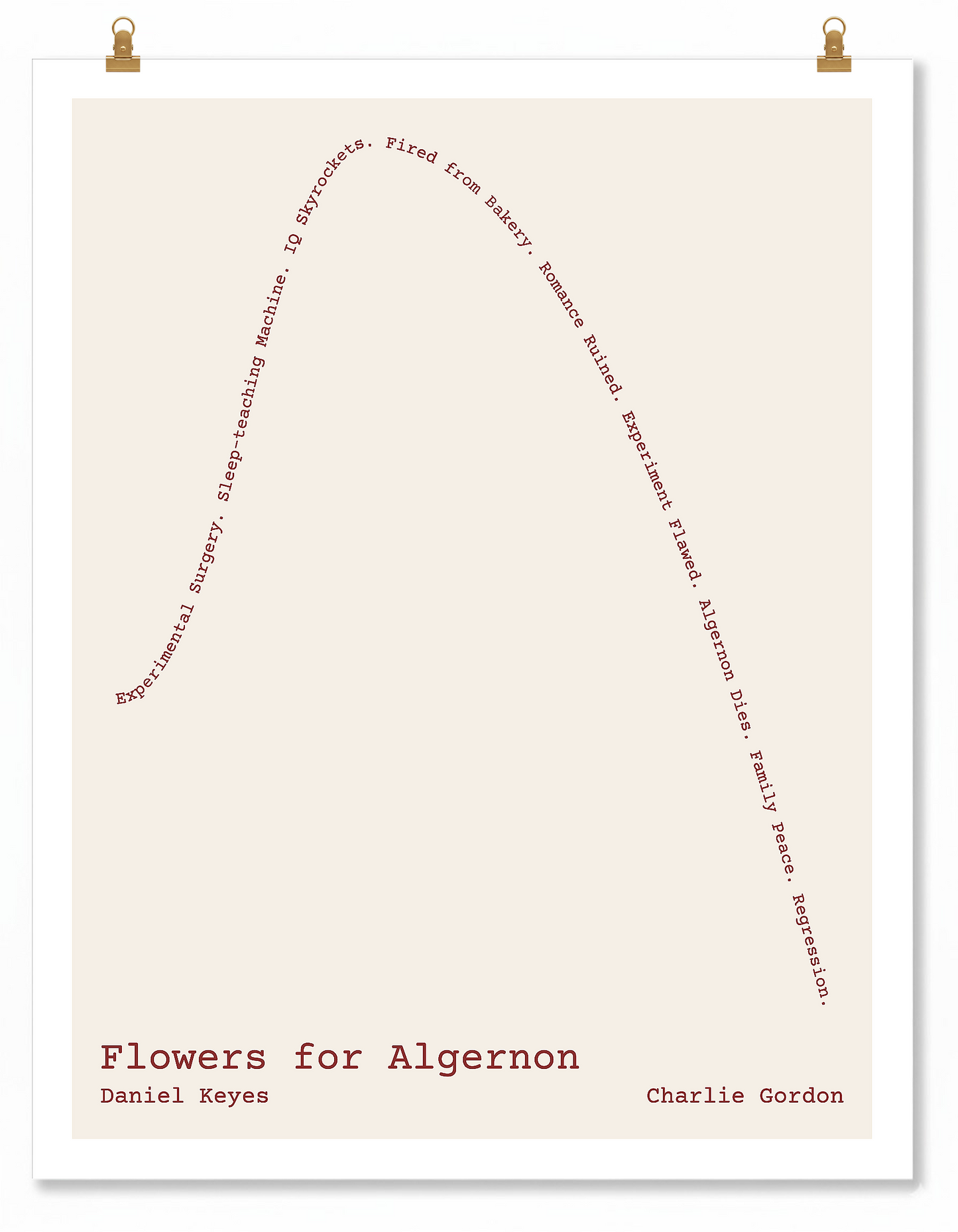 Flowers for Algernon — Charlie Gordon — Daniel Keyes | ↑ ↓↓ — Icarus | 11x14 — Storybeats — Ivory/Brown | Poster | SKU: 17782600790042521325