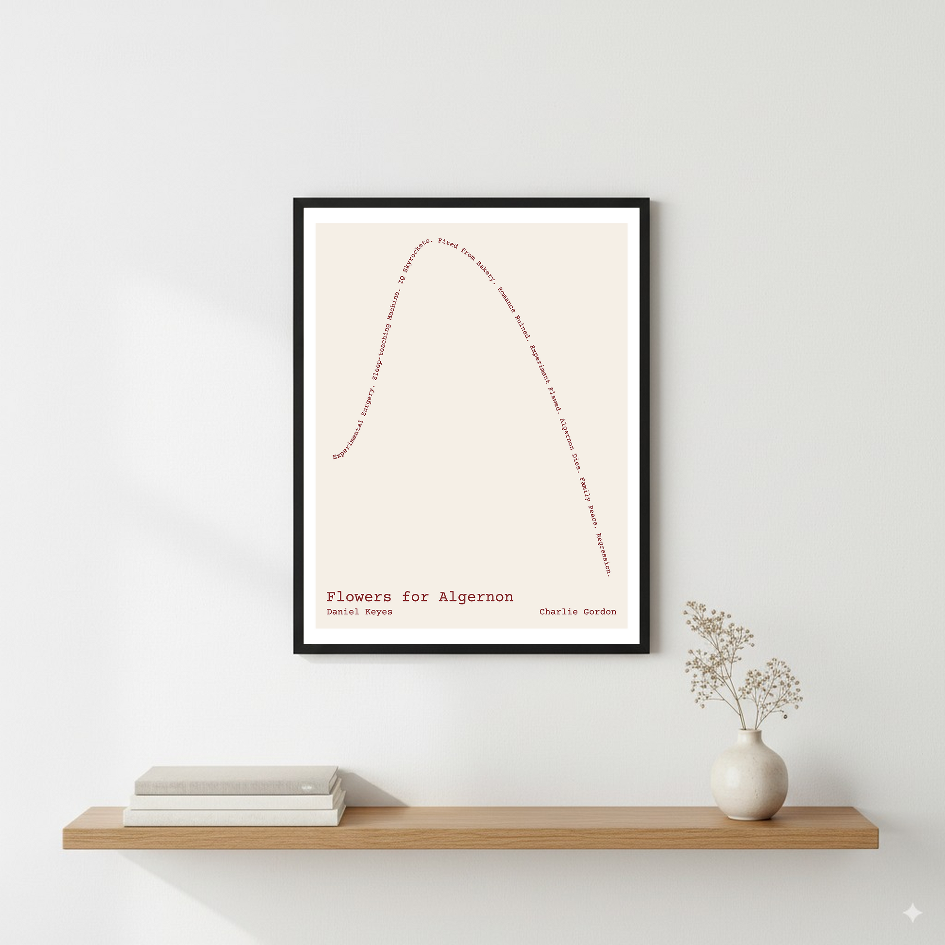 Flowers for Algernon — Charlie Gordon — Daniel Keyes | ↑ ↓↓ — Icarus | 11x14 — Storybeats — Ivory/Brown | Wall — Frame | SKU: 17782600790042521325