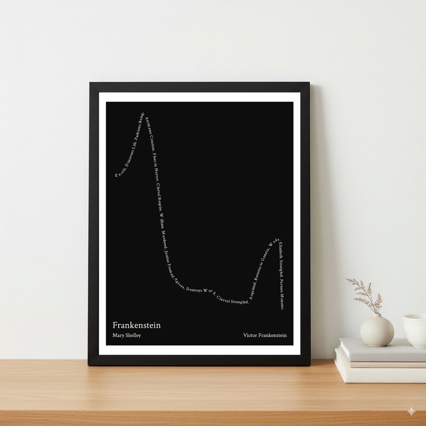 Frankenstein — Victor Frankenstein — Mary Shelley | ↑ ↓↓↓ ↑ ↓ — Complex | 11x14 — Storybeats — Black/Beige | Table — Frame | SKU: 29221569531626901276