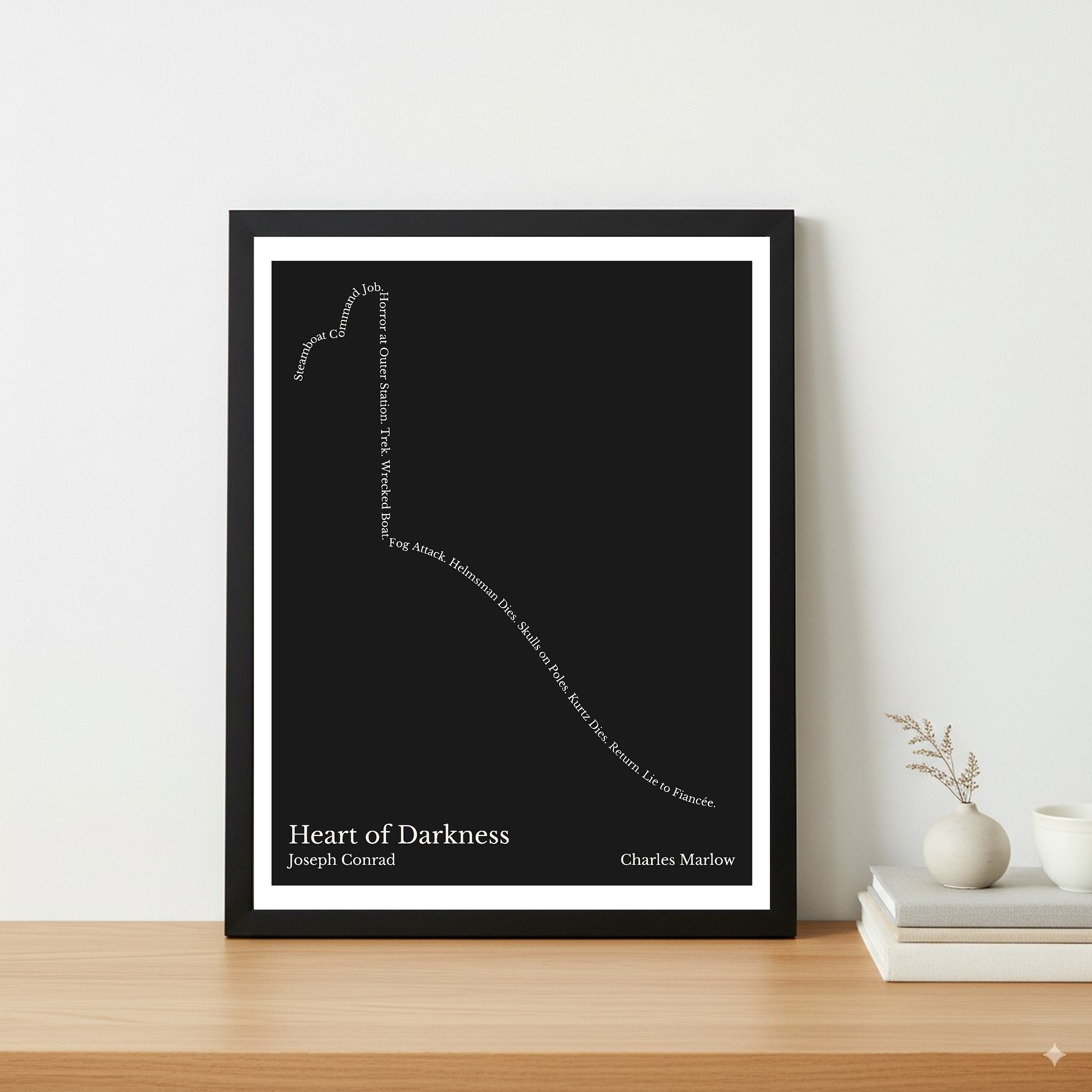 Heart of Darkness — Charles Marlow — Joseph Conrad | ↑ ↓↓↓ — Icarus | 11x14 — Storybeats — Black/White | Table — Frame | SKU: 32724043060349228797