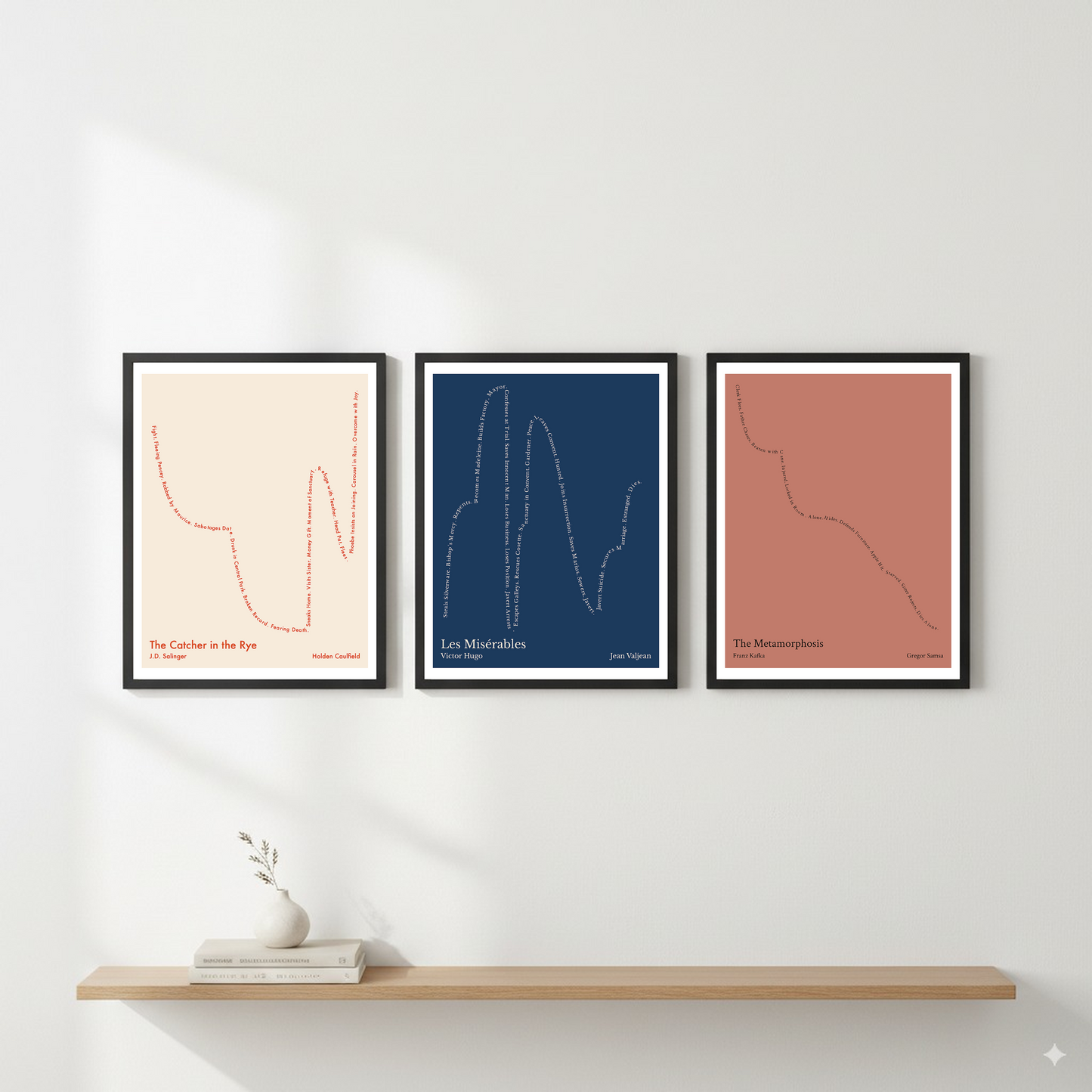 Les Misérables — Jean Valjean — Victor Hugo | ↑↑ ↓↓ ↑↑ ↓↓ ↑ — Complex | 11x14 — Storybeats — Navy/Beige | Gallery Wall — Frame | SKU: 30303533013523515602