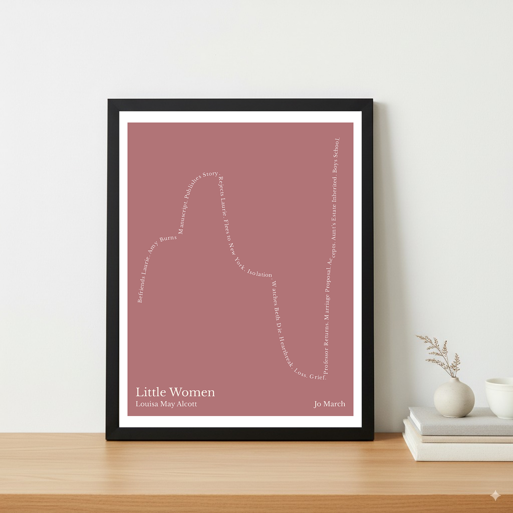 Little Women — Jo March — Louisa May Alcott | ↑ ↓↓ ↑↑ — Boy Meets Girl | 11x14 — Storybeats — Gray/Ivory | Table — Frame | SKU: 13167555023667438443