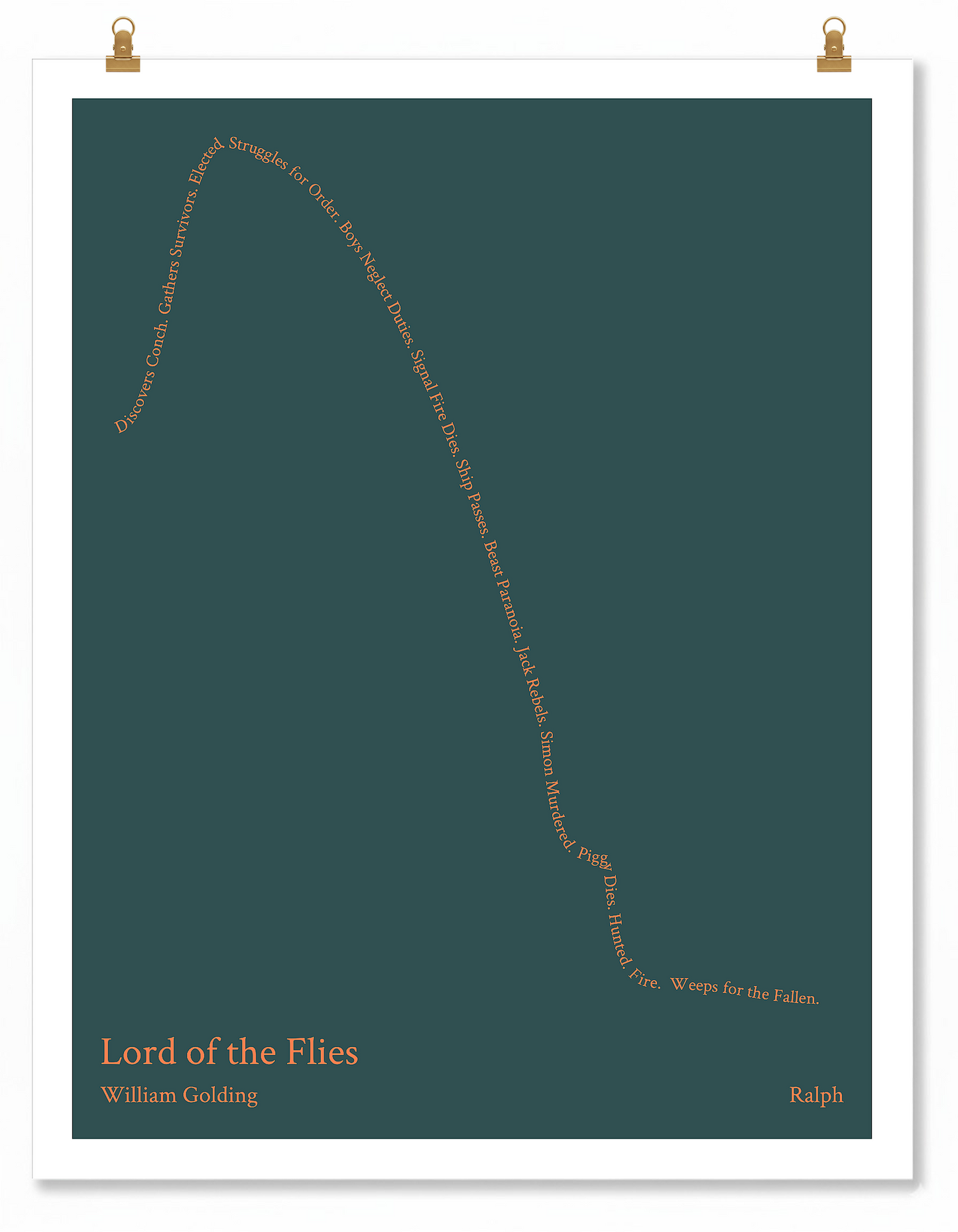 Lord of the Flies — Ralph — William Golding | ↑ ↓↓↓ — Icarus | 11x14 — Storybeats — Charcoal/Orange | Poster | SKU: 49390023794970940883