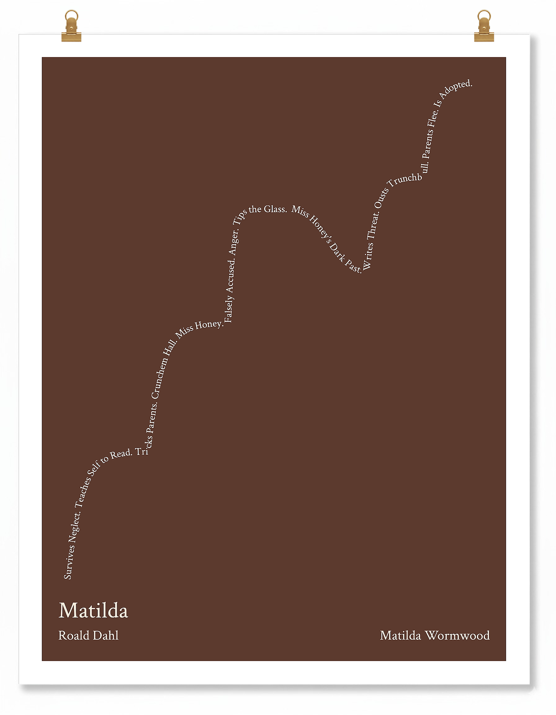 Matilda — Matilda Wormwood — Roald Dahl | ↑↑ ↓ ↑ — Boy Meets Girl | 11x14 — Storybeats — Brown/Beige | Poster | SKU: 12448726590358525276