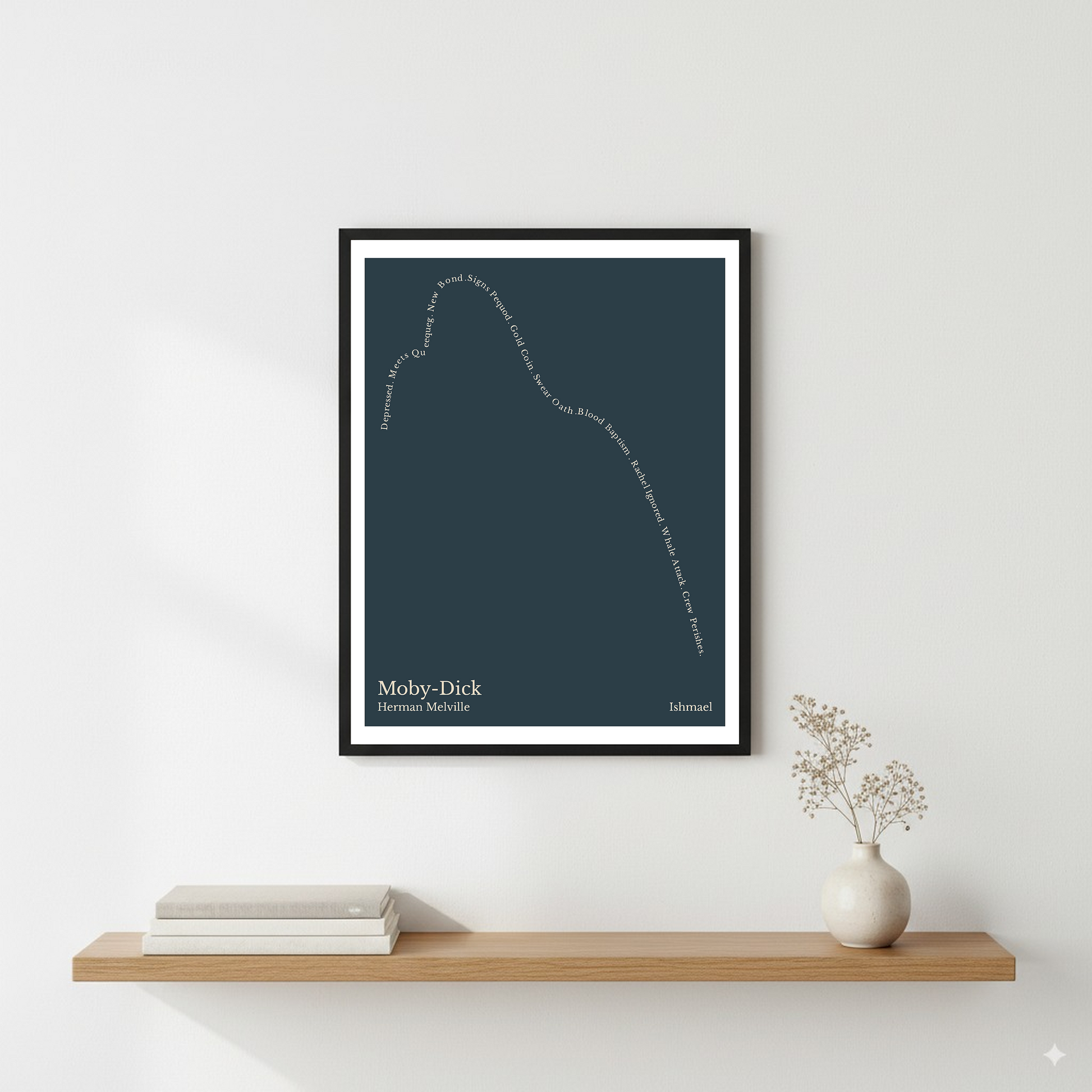 Moby-Dick — Ishmael — Herman Melville | ↑ ↓↓↓ — Icarus | 11x14 — Storybeats — Charcoal/Beige | Wall — Frame | SKU: 11666493008646137822