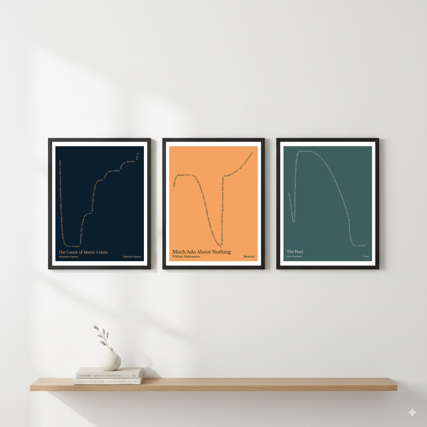 Much Ado About Nothing — Beatrice — William Shakespeare | ↑ ↓↓ ↑↑ — Boy Meets Girl | 11x14 — Storybeats — Orange/Black | Gallery Wall — Frame | SKU: 16538416915144069528