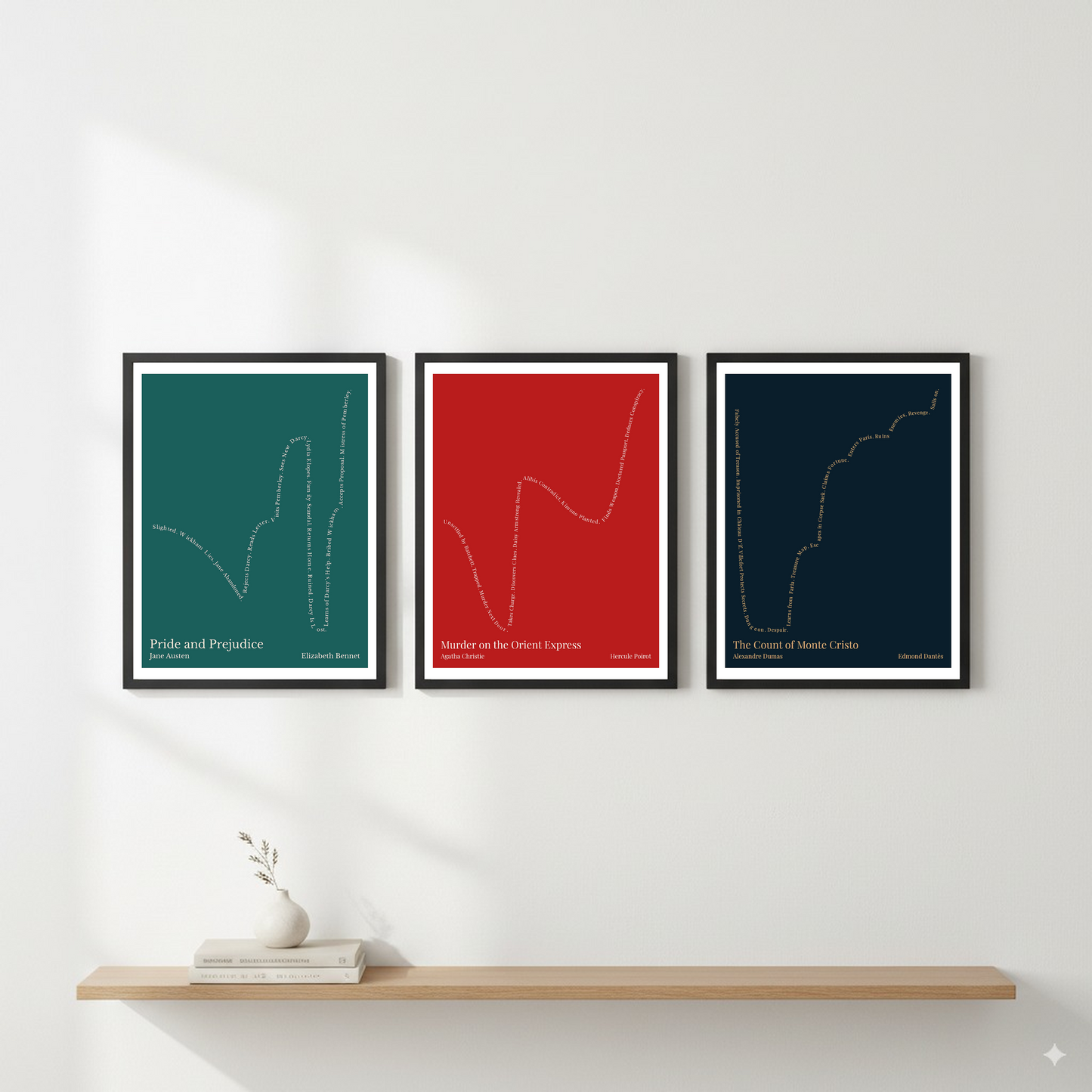 Murder on the Orient Express — Hercule Poirot — Agatha Christie | ↓ ↑↑ ↓ ↑↑ — Complex | 11x14 — Storybeats — Red/Ivory | Gallery Wall — Frame | SKU: 31587598722751027207