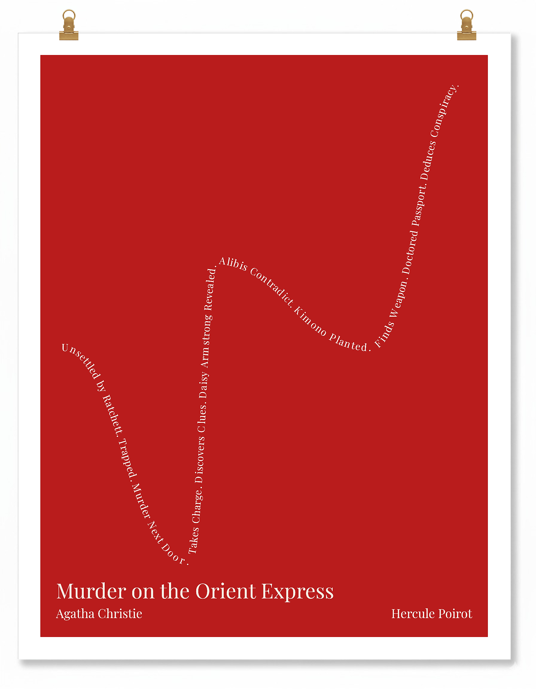 Murder on the Orient Express — Hercule Poirot — Agatha Christie | ↓ ↑↑ ↓ ↑↑ — Complex | 11x14 — Storybeats — Red/Ivory | Poster | SKU: 31587598722751027207