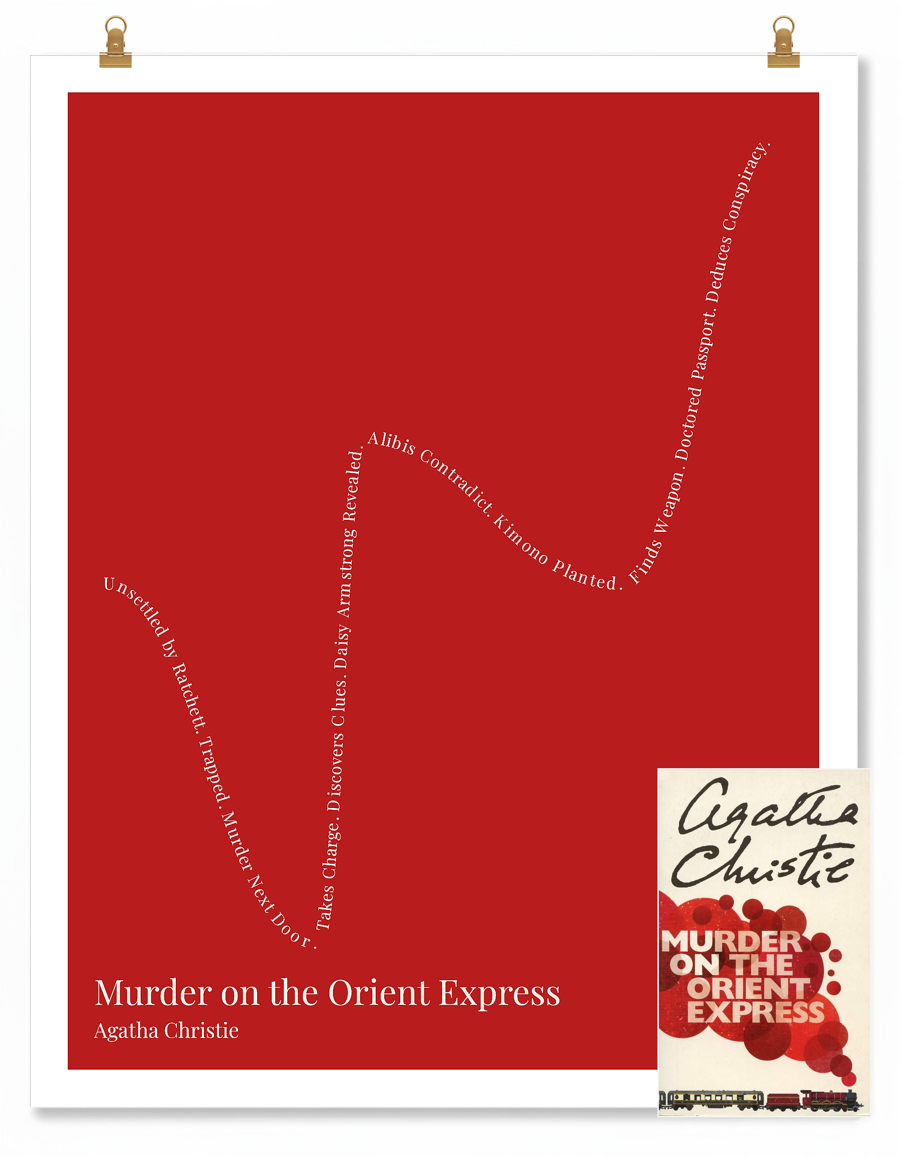 Murder on the Orient Express — Hercule Poirot — Agatha Christie | ↓ ↑↑ ↓ ↑↑ — Complex | 11x14 — Storybeats — Red/Ivory | SKU: 31587598722751027207