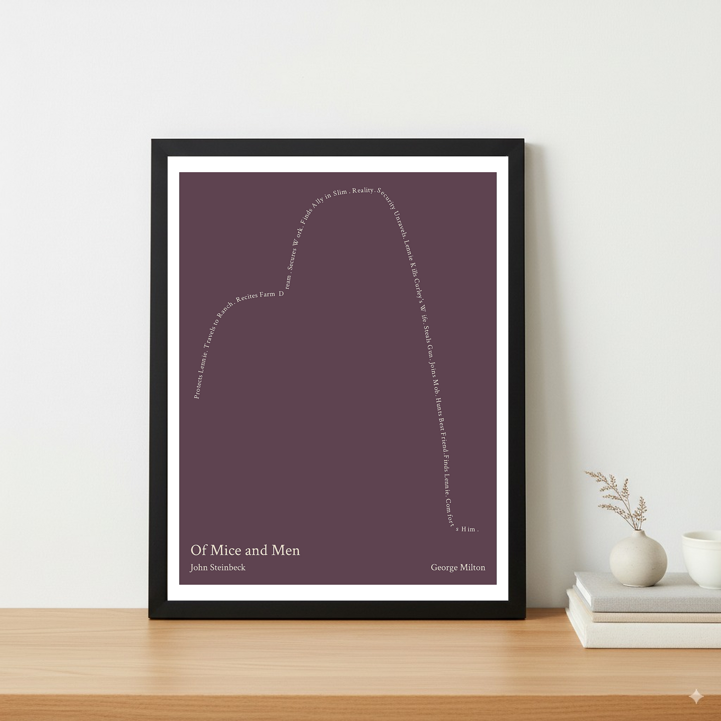 Of Mice and Men — George Milton — John Steinbeck | ↑ ↓↓ — Icarus | 11x14 — Storybeats — Purple/Beige | Table — Frame | SKU: 31178900175341192327
