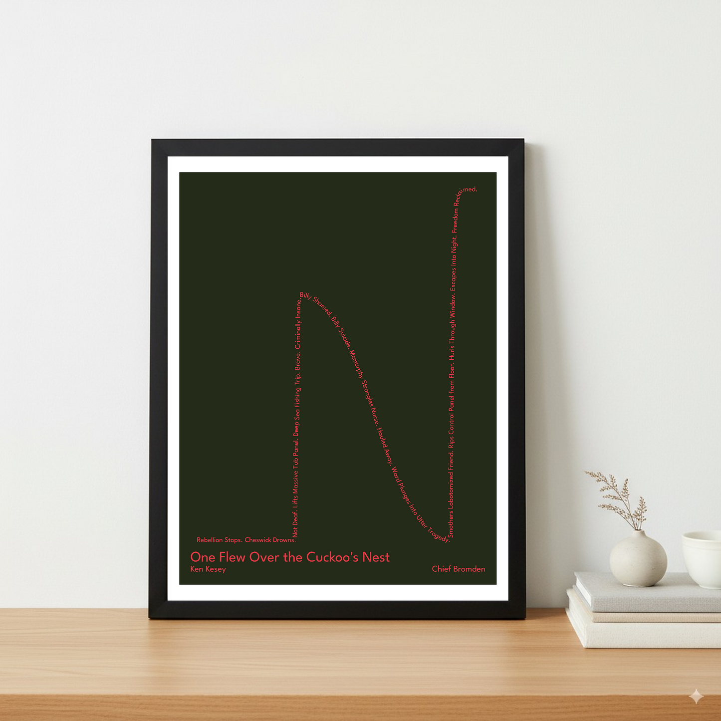One Flew Over the Cuckoo's Nest — Chief Bromden — Ken Kesey | → ↑ ↓ ↑↑ — Boy Meets Girl | 11x14 — Storybeats — Black/Red | Table — Frame | SKU: 20061460723933393336