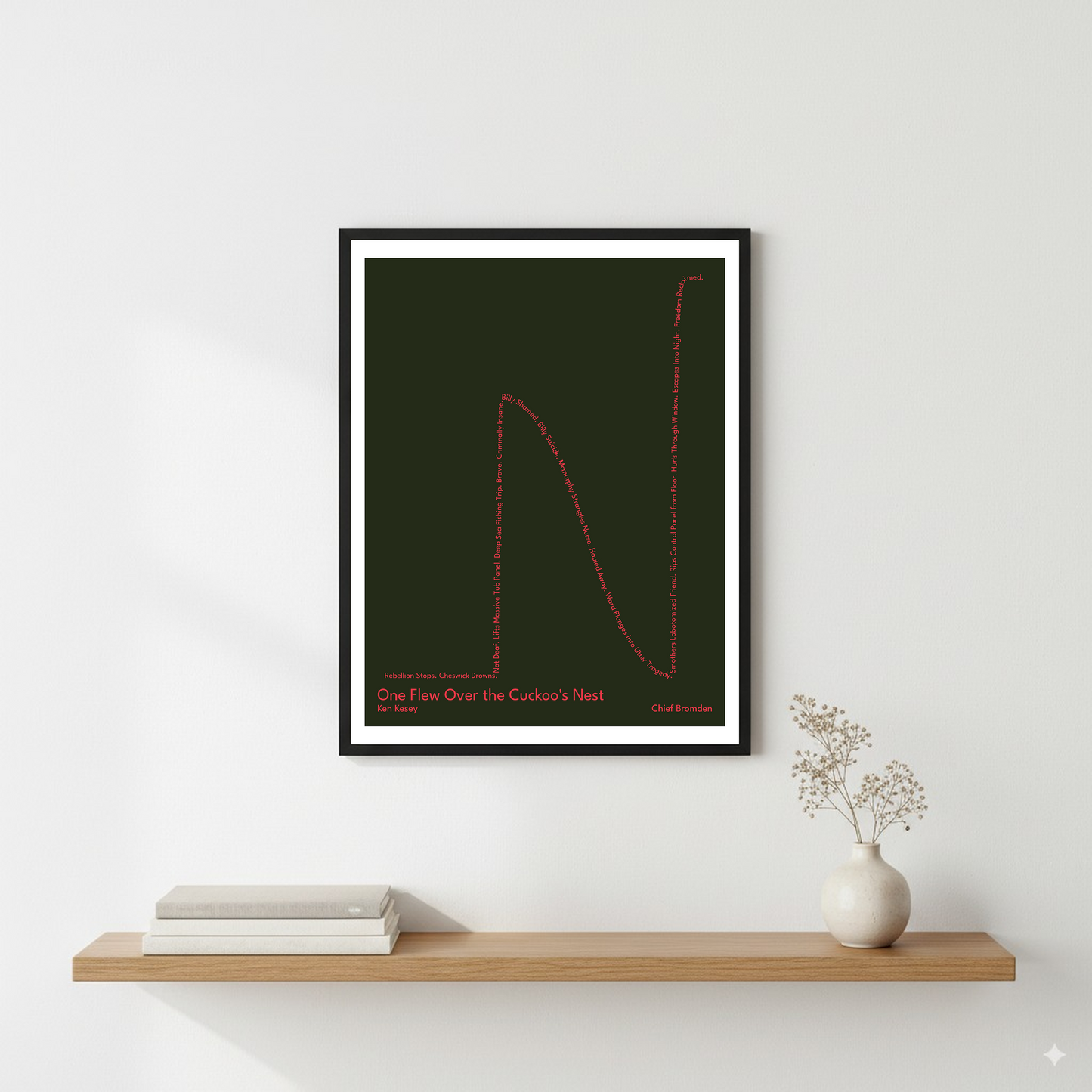 One Flew Over the Cuckoo's Nest — Chief Bromden — Ken Kesey | → ↑ ↓ ↑↑ — Boy Meets Girl | 11x14 — Storybeats — Black/Red | Wall — Frame | SKU: 20061460723933393336