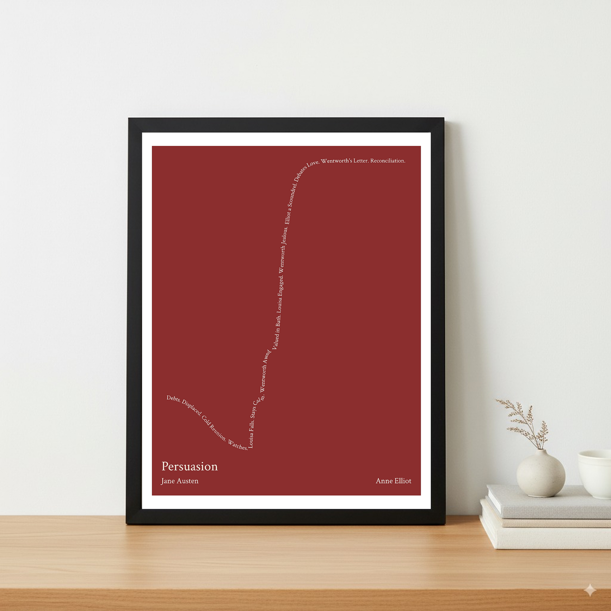 Persuasion — Anne Elliot — Jane Austen | ↓ ↑↑↑ — Man in Hole | 11x14 — Storybeats — Brown/Beige | Table — Frame | SKU: 90563445037912934199