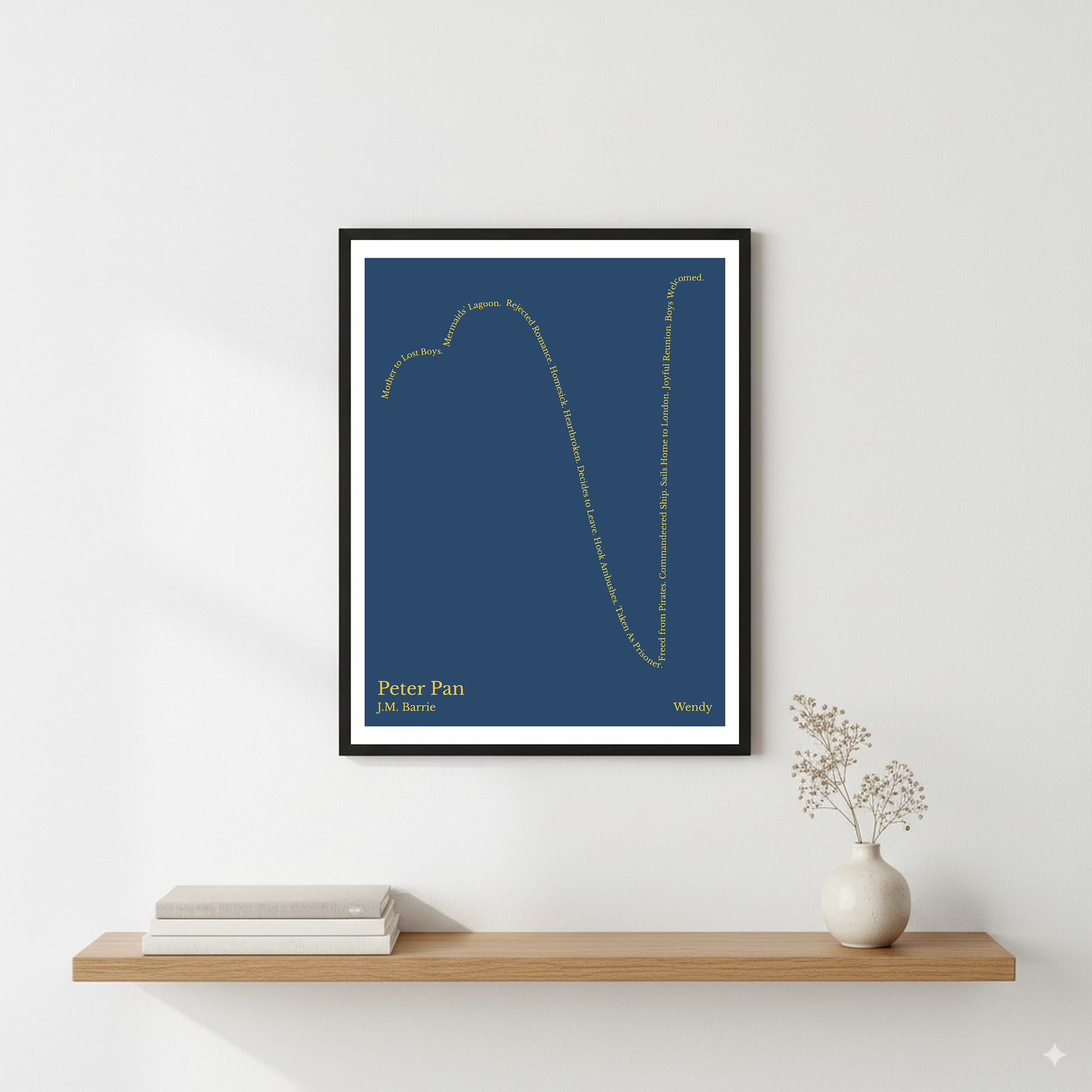 Peter Pan — Wendy — J.M. Barrie | ↑ ↓↓ ↑↑ — Boy Meets Girl | 11x14 — Storybeats — Charcoal/Gold | Wall — Frame | SKU: 11287159387123564904