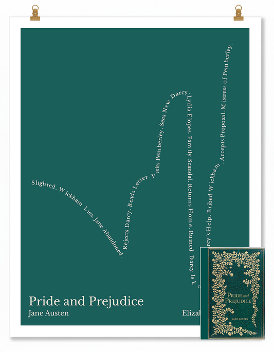 Pride and Prejudice — Elizabeth Bennet — Jane Austen | ↓ ↑↑ ↓↓ ↑↑ — Complex | 11x14 — Storybeats — Teal/Beige | SKU: 23464984038820176426