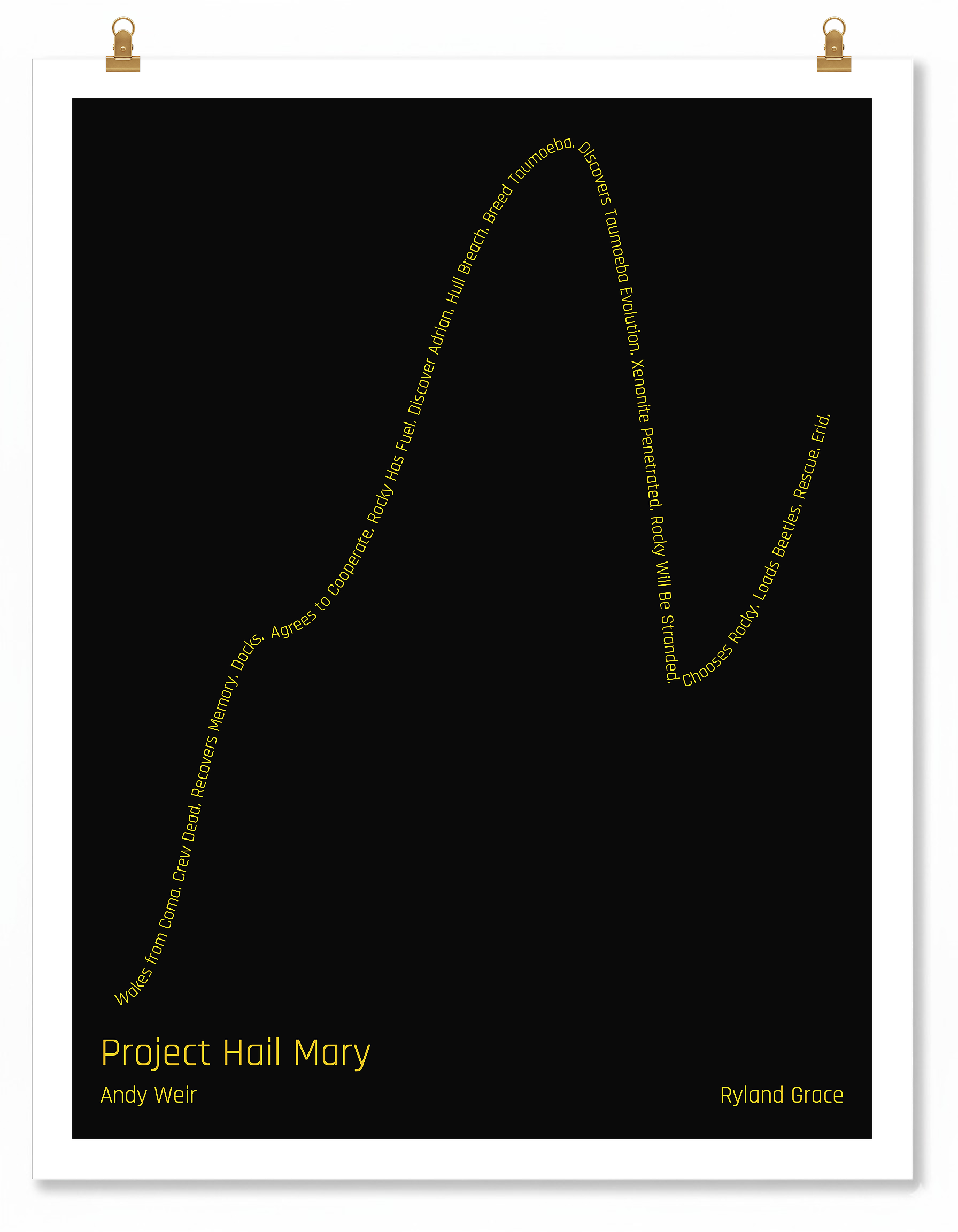 Project Hail Mary — Ryland Grace — Andy Weir | ↑↑ ↓↓ ↑ — Boy Meets Girl | 11x14 — Storybeats — Black/Gold | Poster | SKU: 41089288403247493034