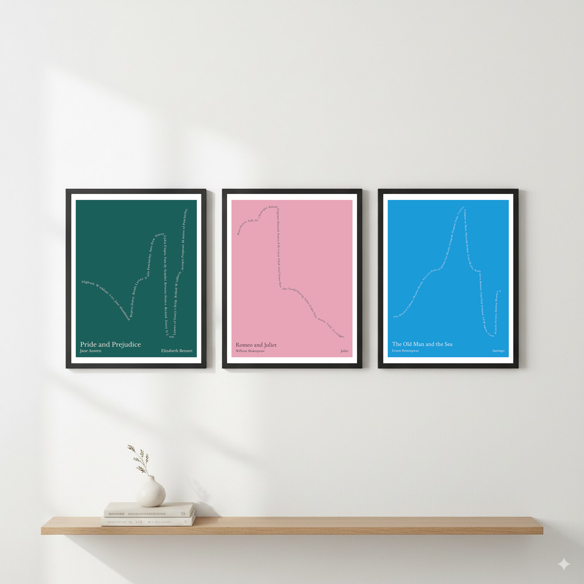 Romeo and Juliet — Juliet — William Shakespeare | ↑ ↓↓↓ — Icarus | 11x14 — Storybeats — Pink/Black | Gallery Wall — Frame | SKU: 21923608876238586022