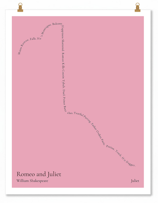 Romeo and Juliet — Juliet — William Shakespeare | ↑ ↓↓↓ — Icarus | 11x14 — Storybeats — Pink/Black | Poster | SKU: 21923608876238586022